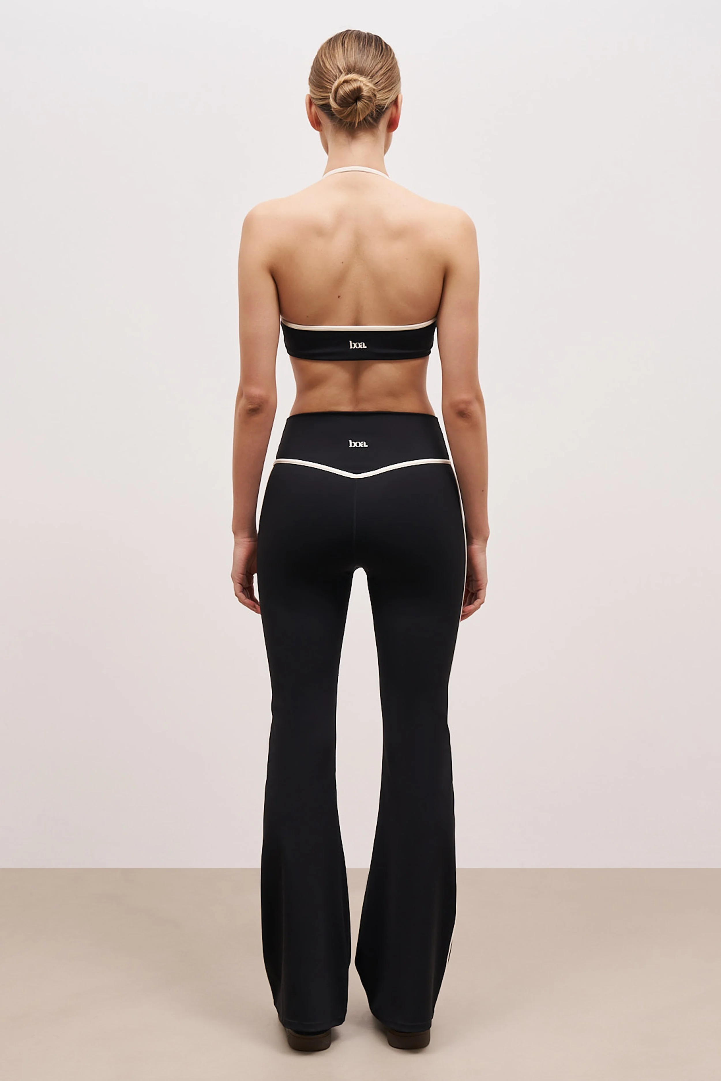 Base Contrast Trim Halter Cami Bra - Black/Tofu - Image 4