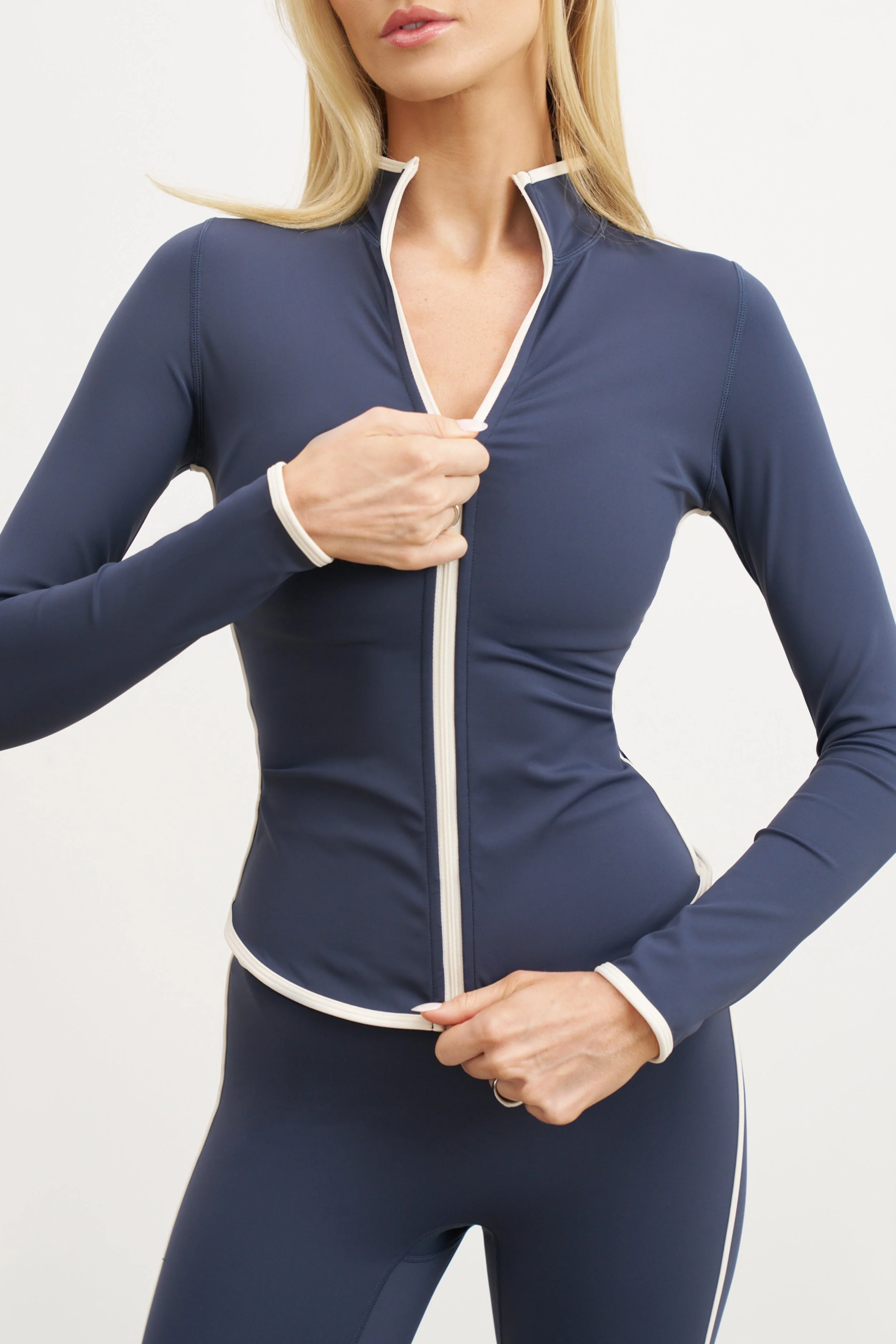 Base Contrast Trim Zip Up Jacket - Midnight Blue/Tofu - Image 6