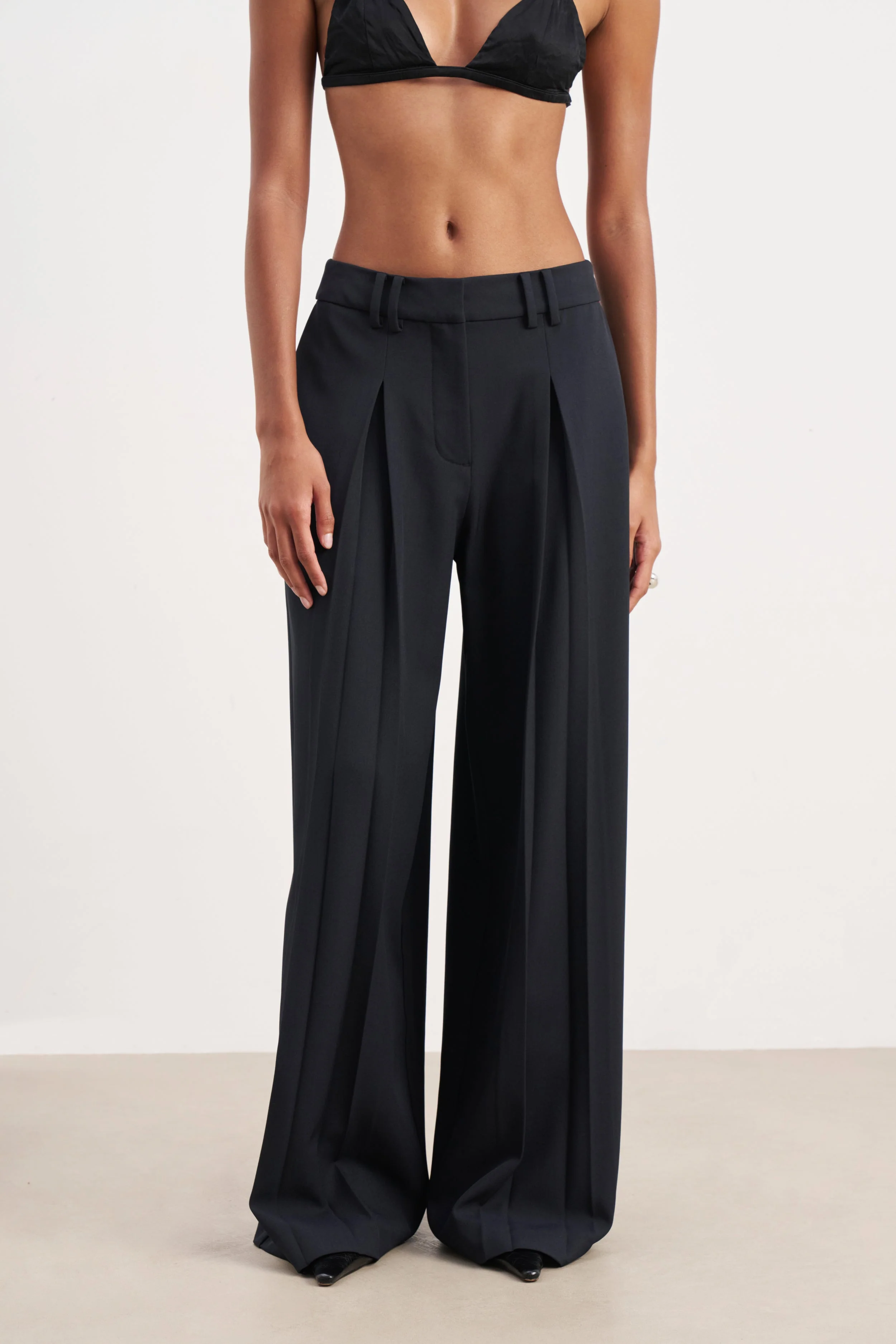 Box Pleat Tailored Wide Leg Trousers - Navy - Image 4
