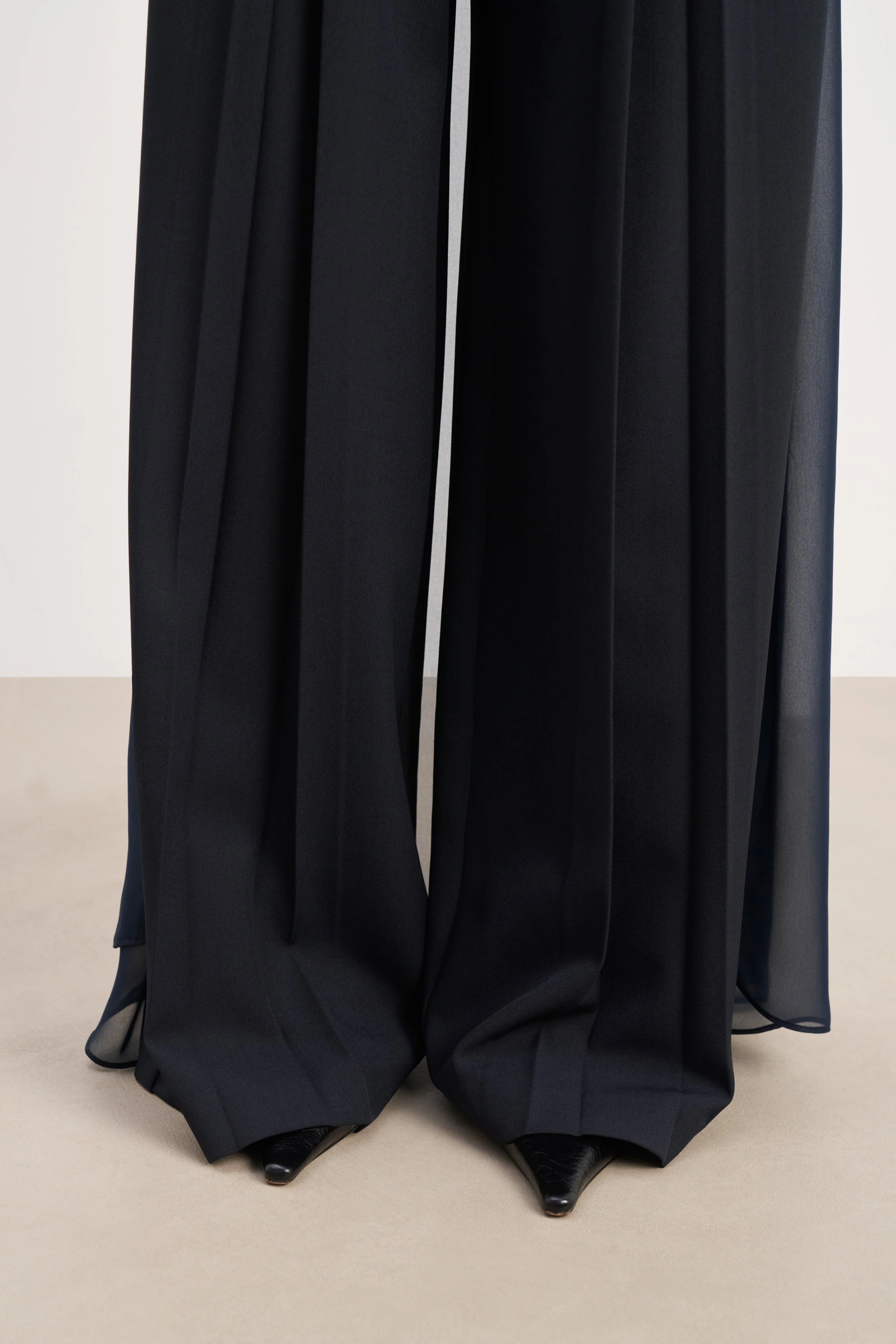Box Pleat Tailored Wide Leg Trousers - Navy - Image 8