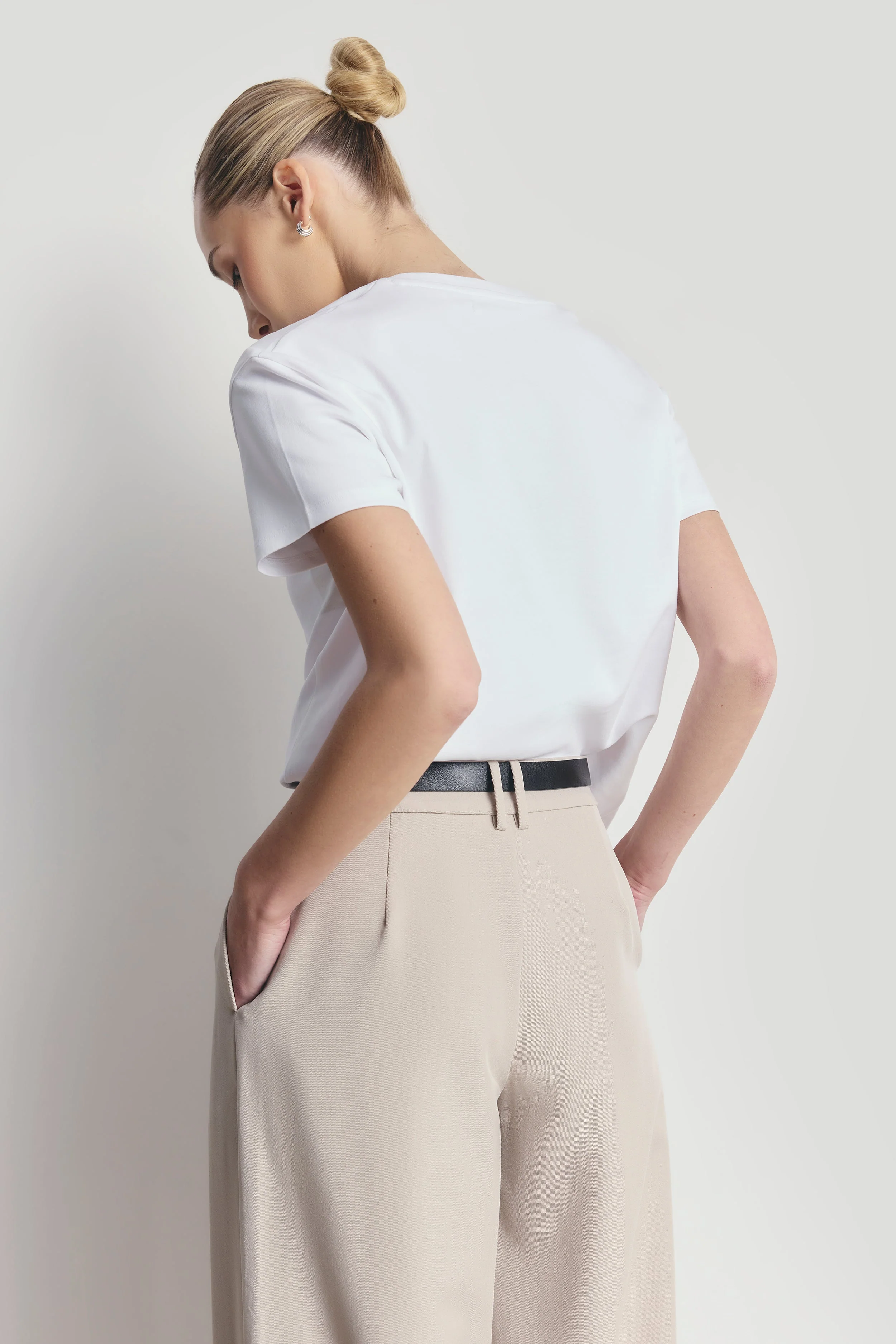 Box Pleat Tailored Wide Leg Trousers - Stone - Image 6