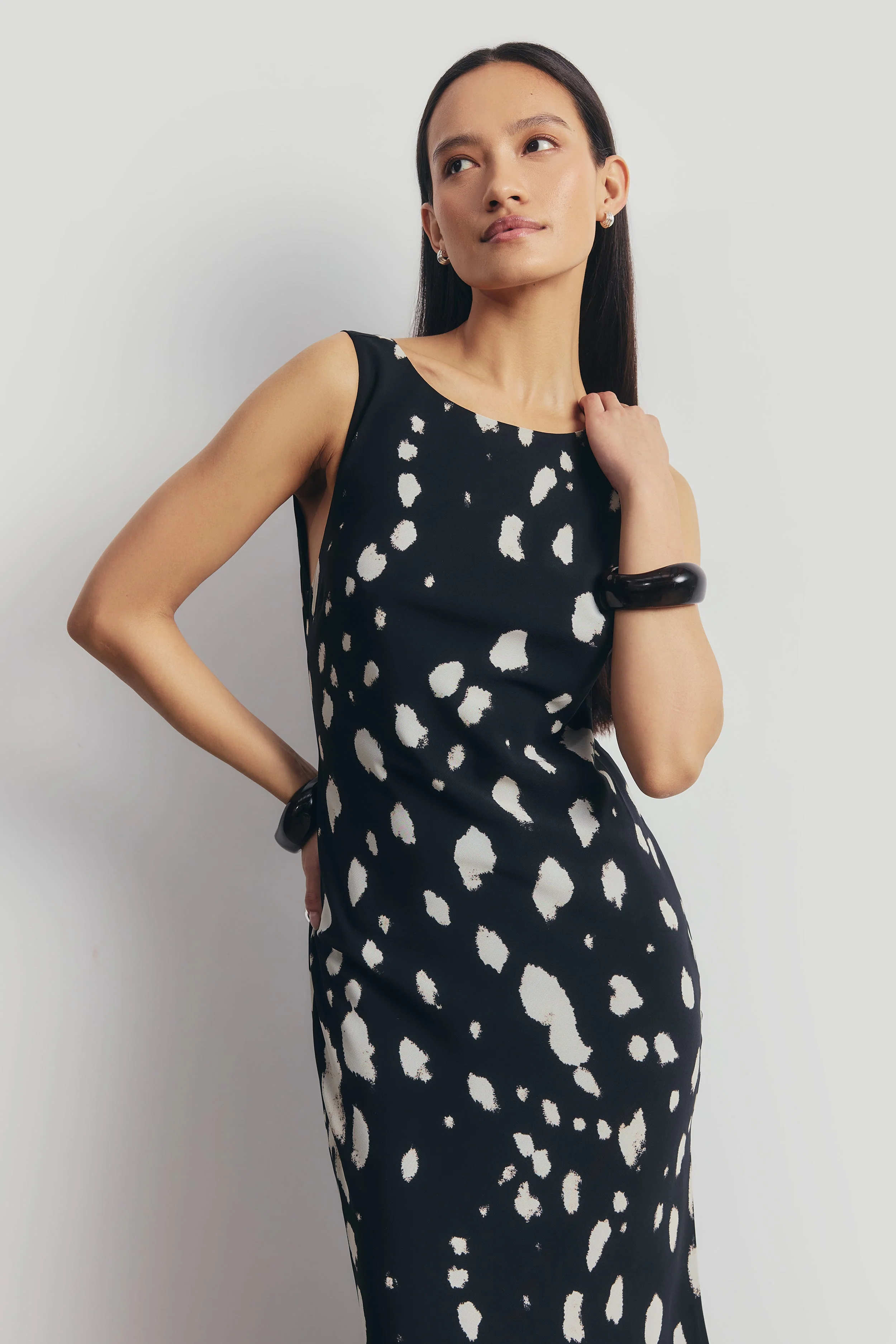 Chiffon Backless Cowl Maxi Dress - Abstract Dot - Image 3