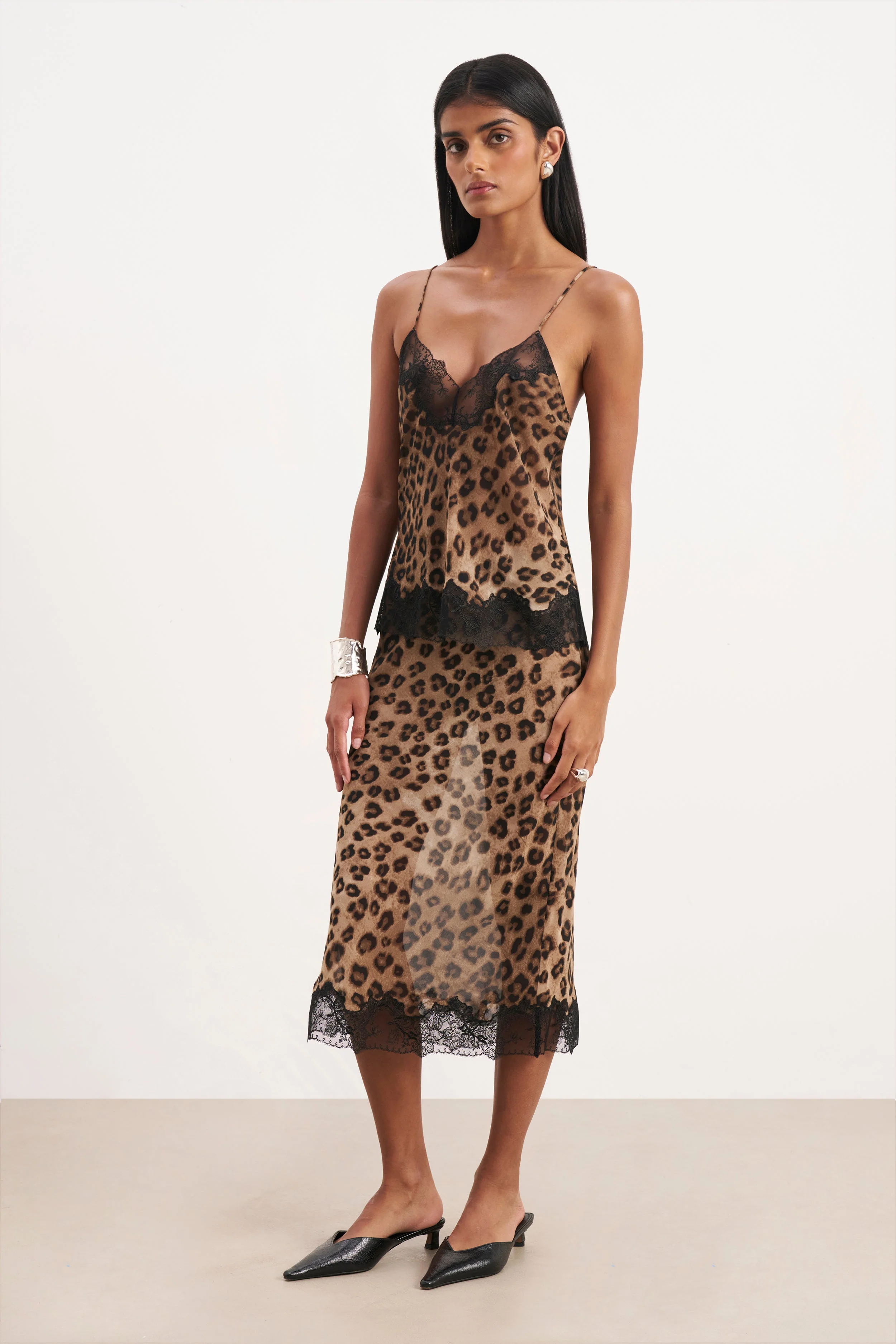 Chiffon Lace Detail Camisole - Leopard Print - Image 6