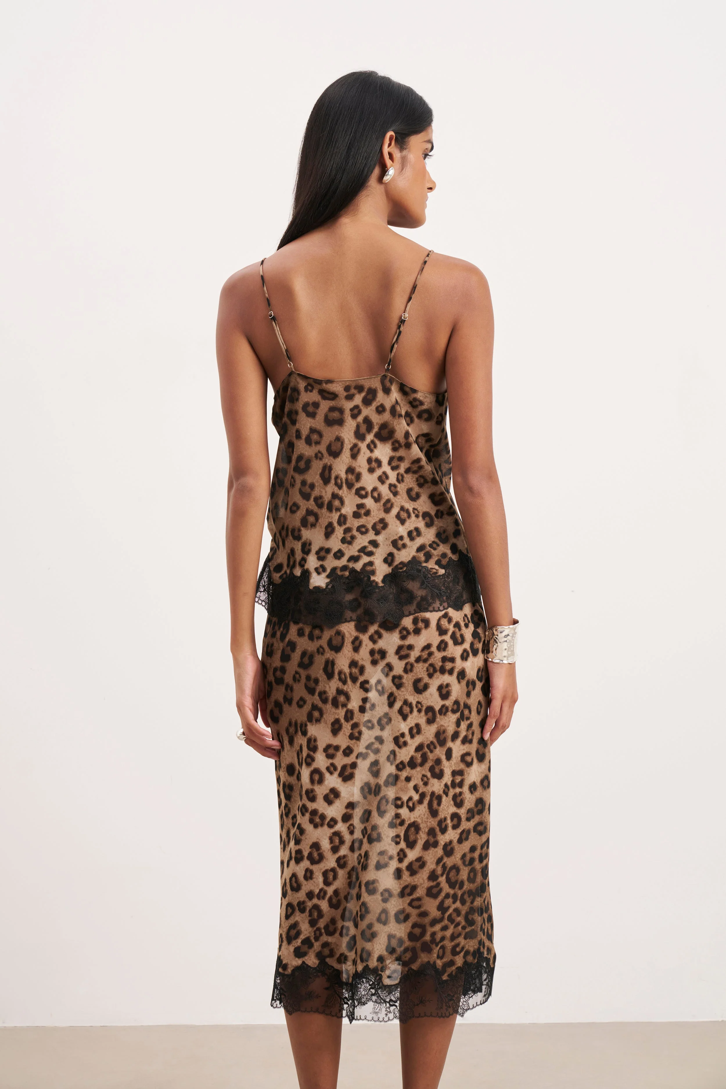 Chiffon Lace Detail Camisole - Leopard Print - Image 8