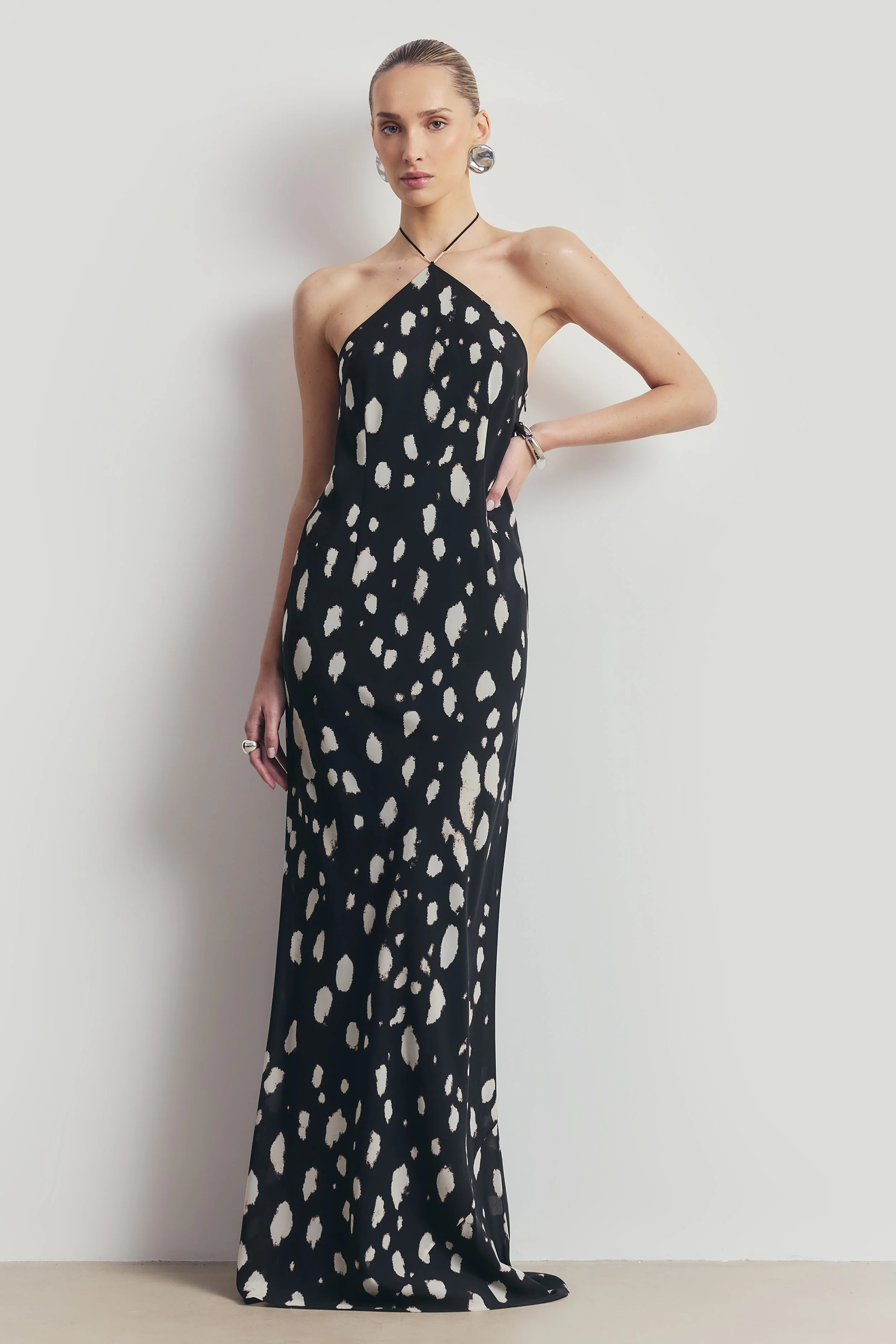 Clean Cut Chiffon Halterneck Gown - Abstract Dot - Image 7