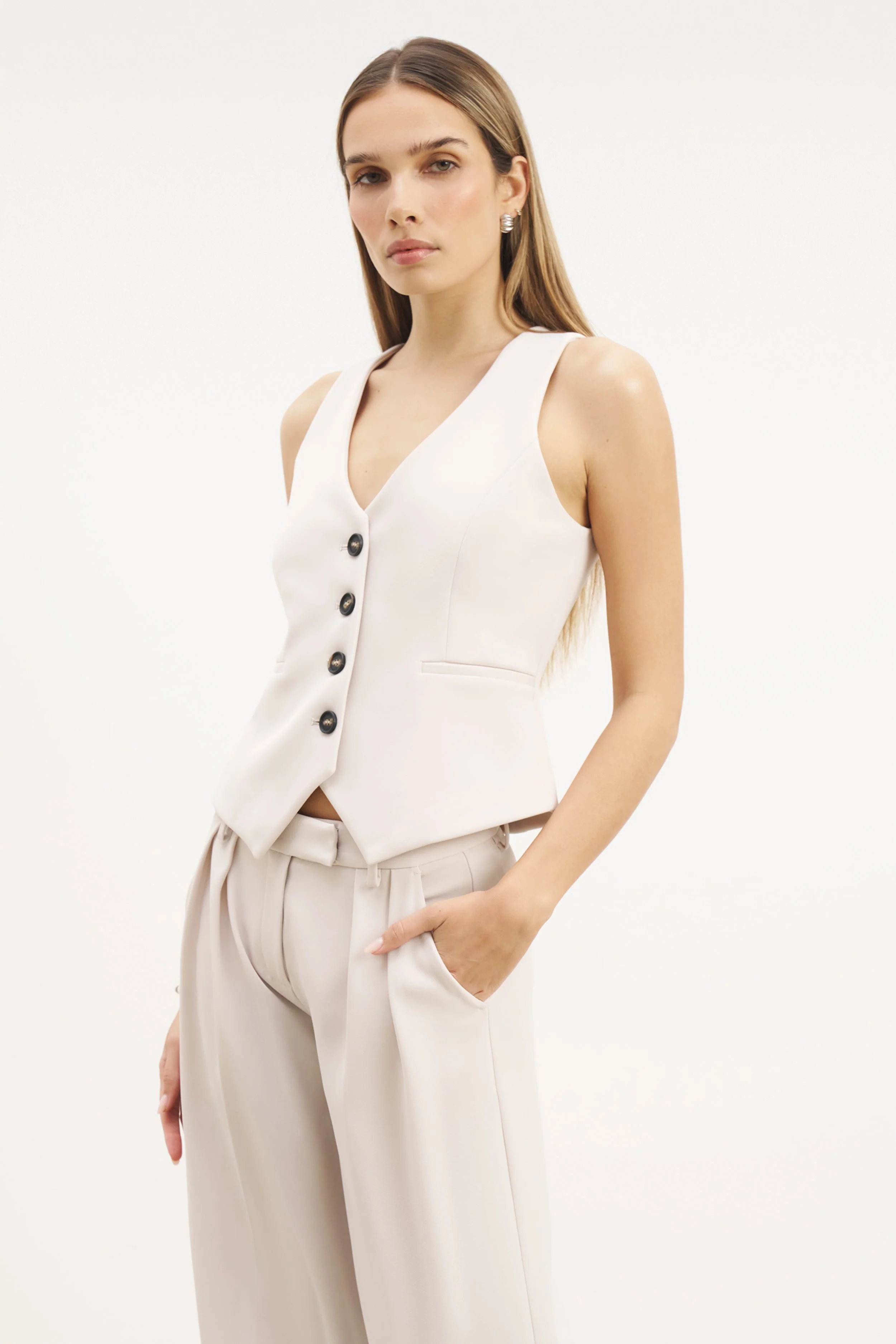 Clean Cut Waistcoat - Ecru - Image 5