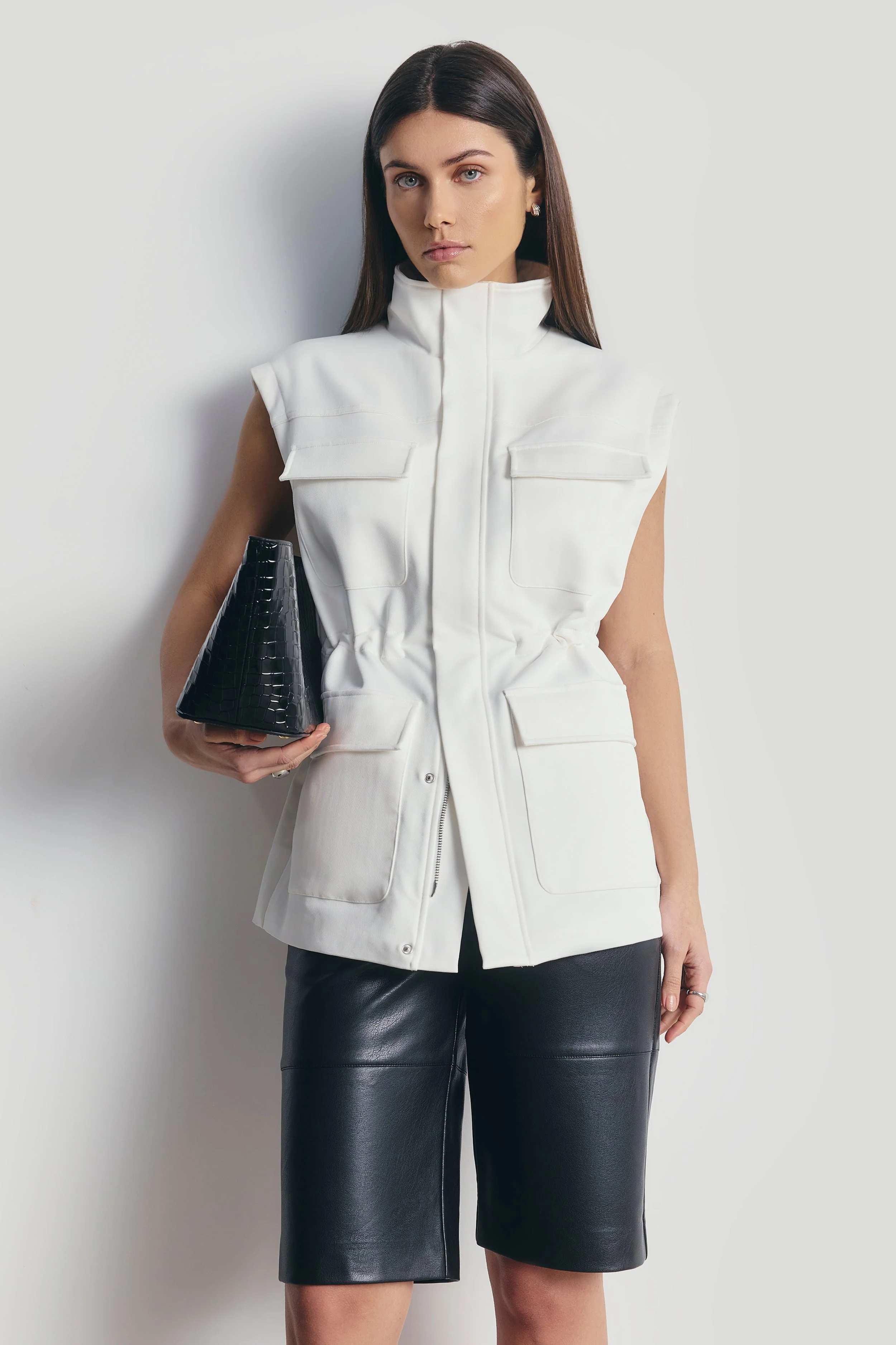 Cotton Sleeveless Utility Vest - White - Image 4