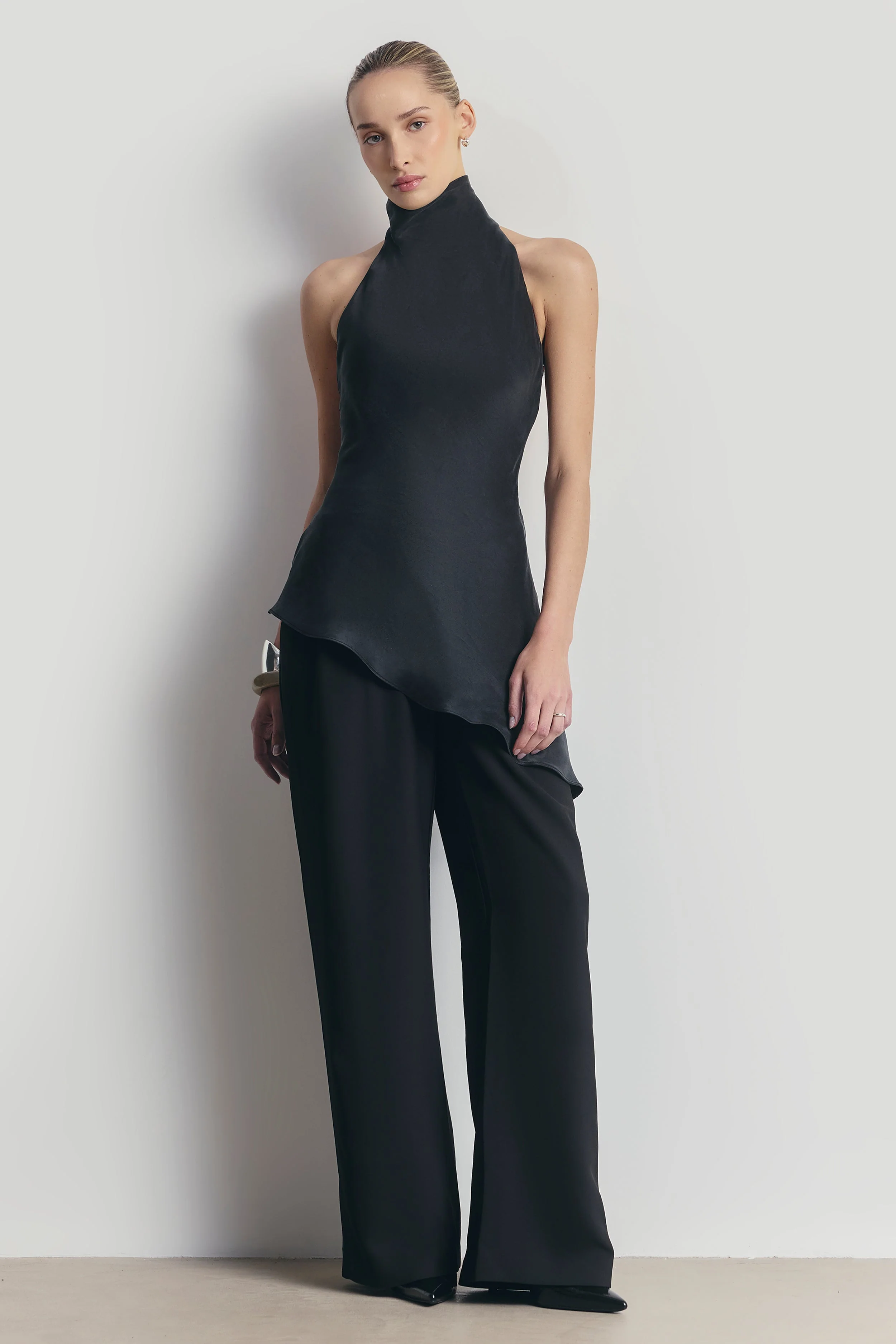 Cowl Neck Asymmetric Top - Black - Image 4