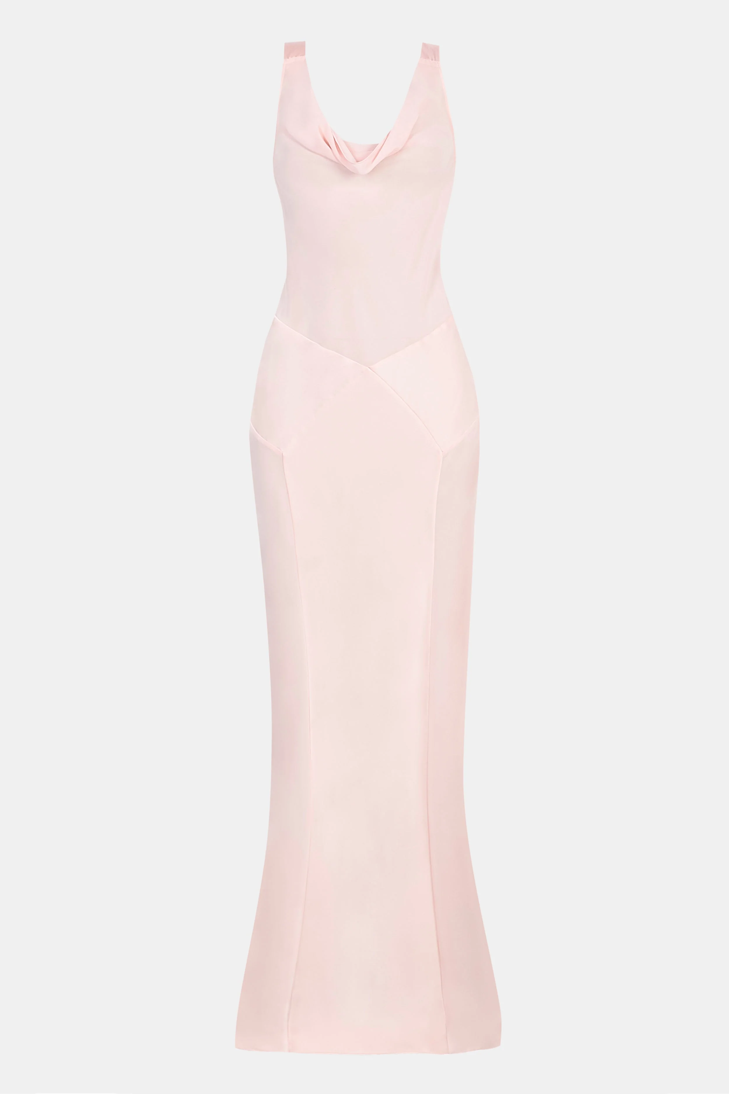 Sheer Chiffon Cowl Neck Satin Panel Gown - Blush - Image 7