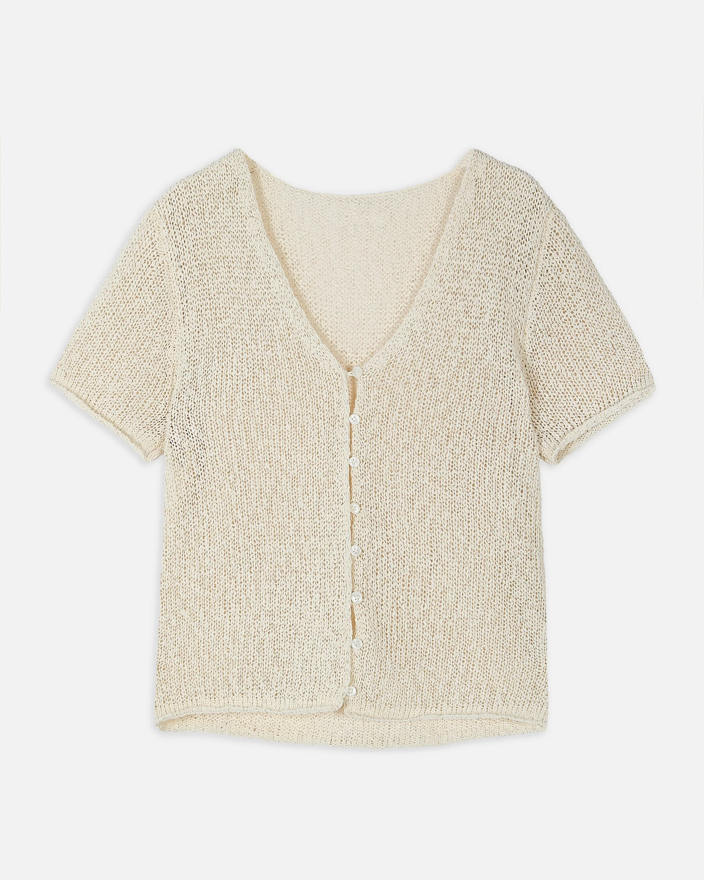 Crochet Knit Button Up Top - Cream - Image 9