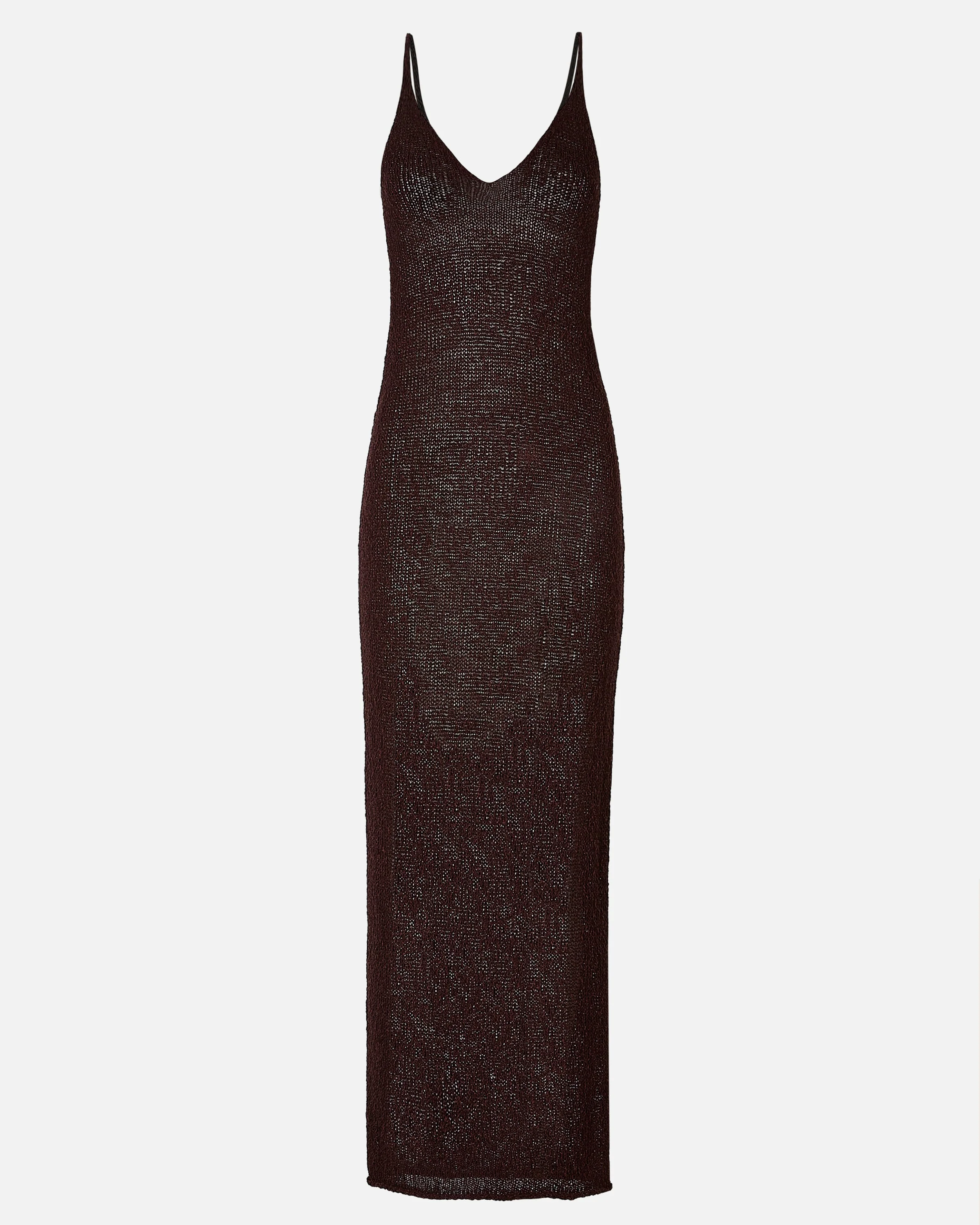 Crochet Knit Plunging Cami Maxi Dress - Carob - Image 10