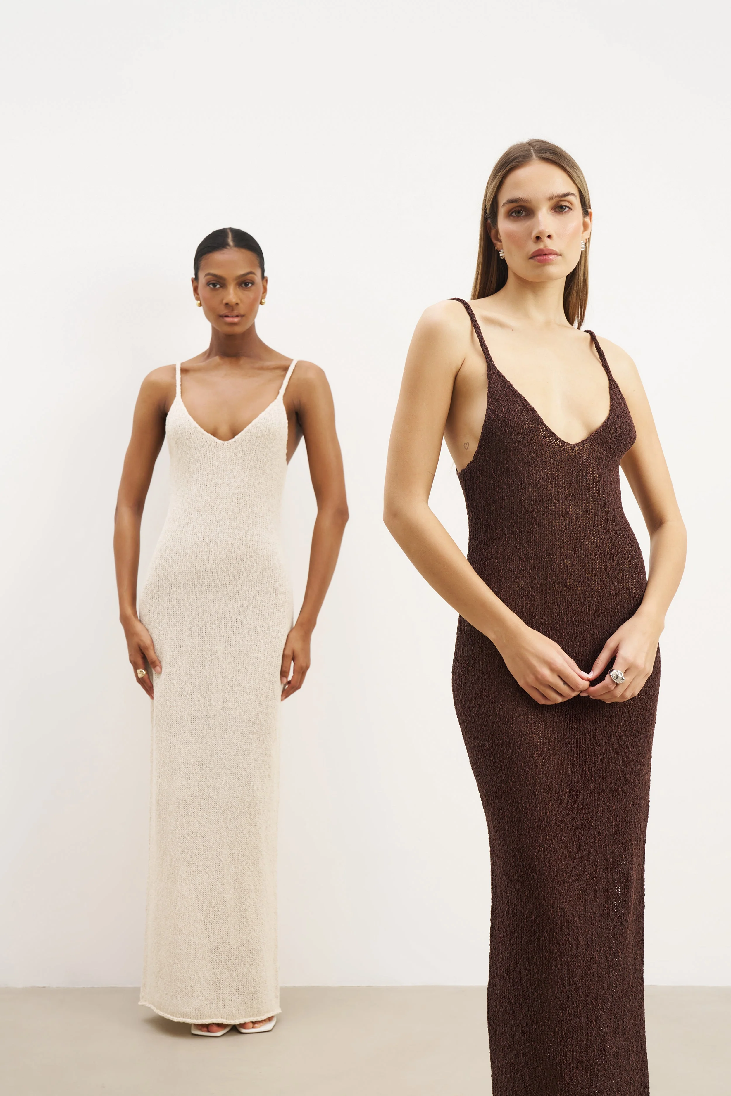 Crochet Knit Plunging Cami Maxi Dress - Carob - Image 4