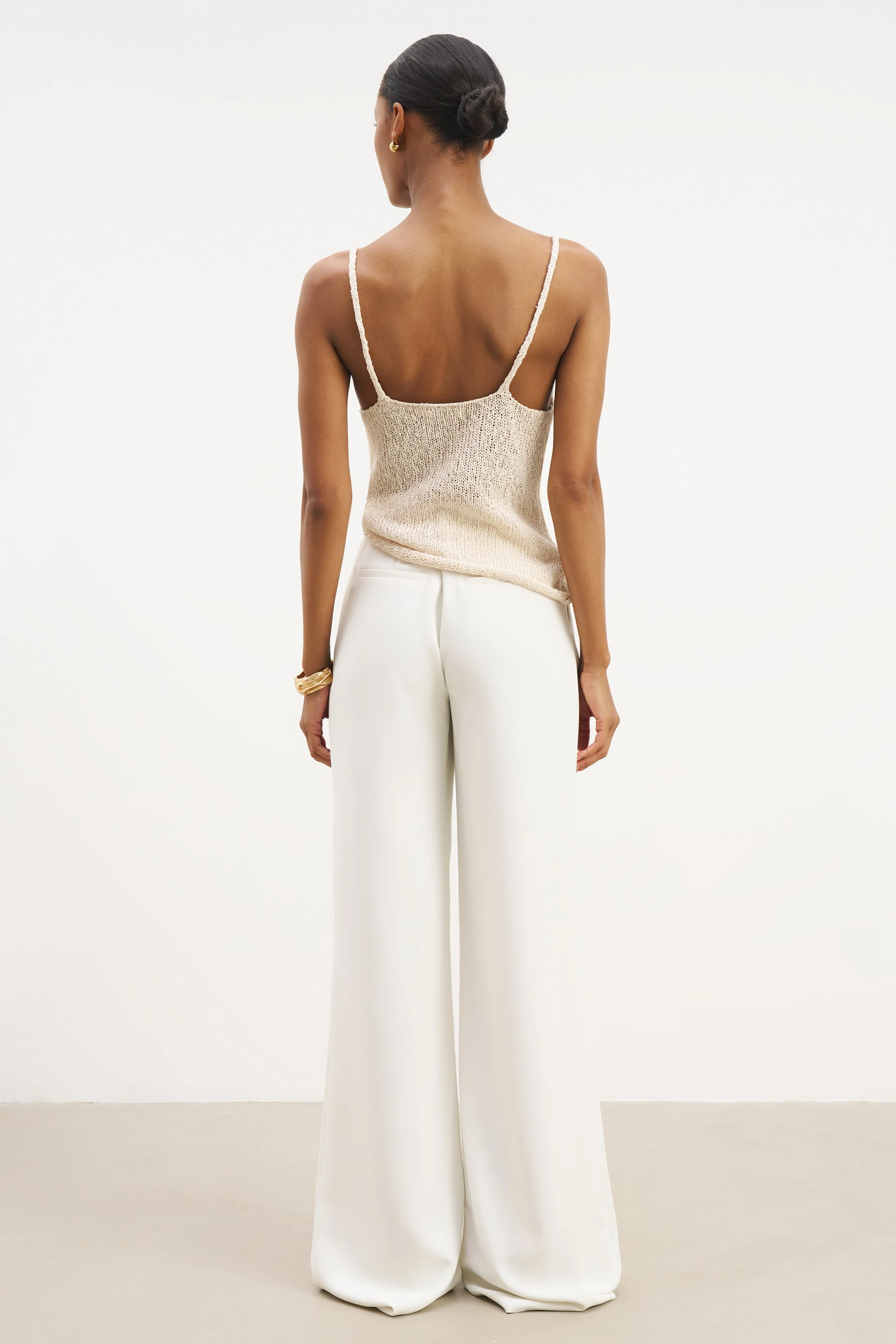 Crochet Knit Plunging Cami Top - Cream - Image 10