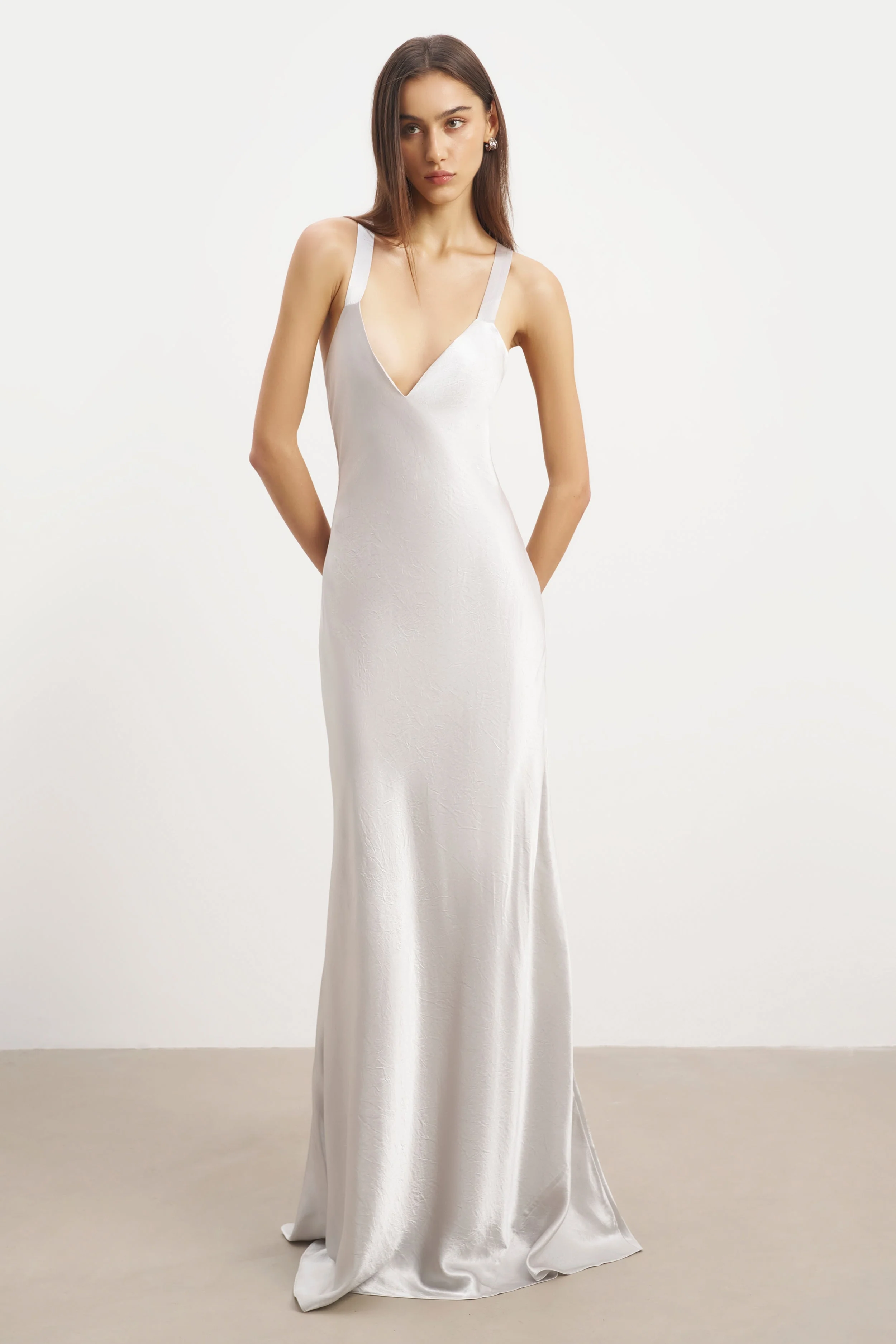 Crushed Satin Cross Back Gown - Chrome - Image 7