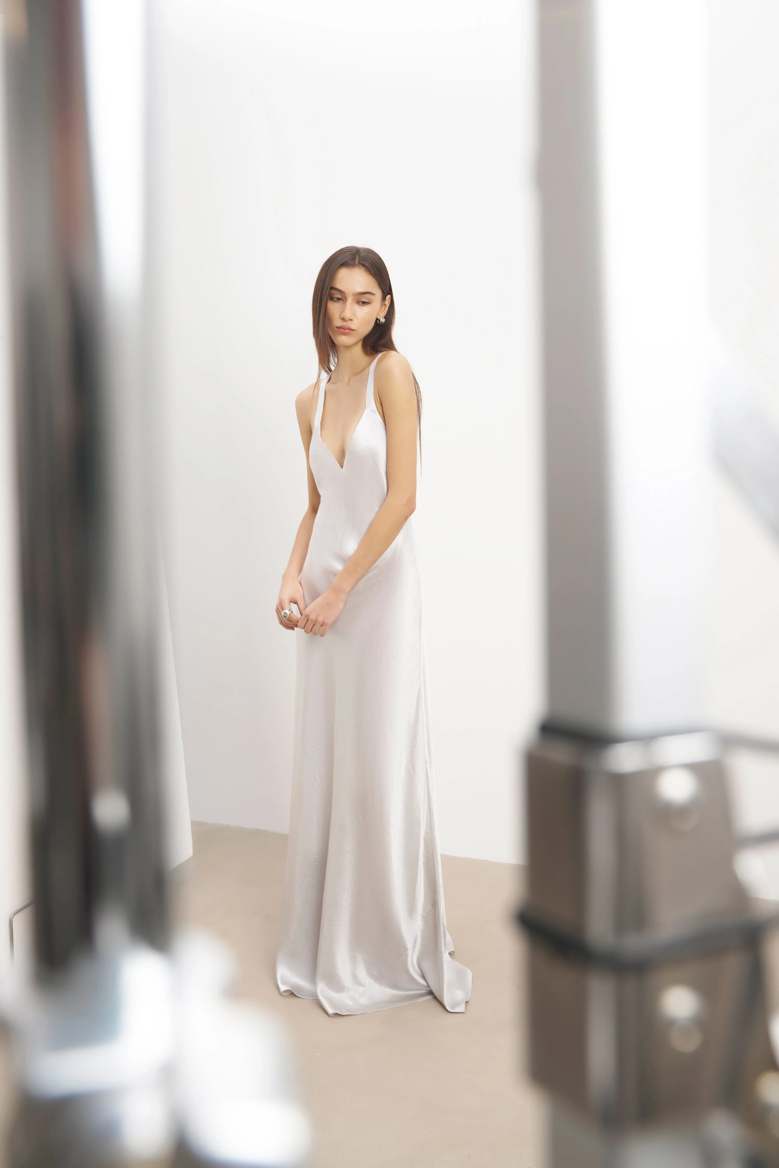Crushed Satin Cross Back Gown - Chrome - Image 8