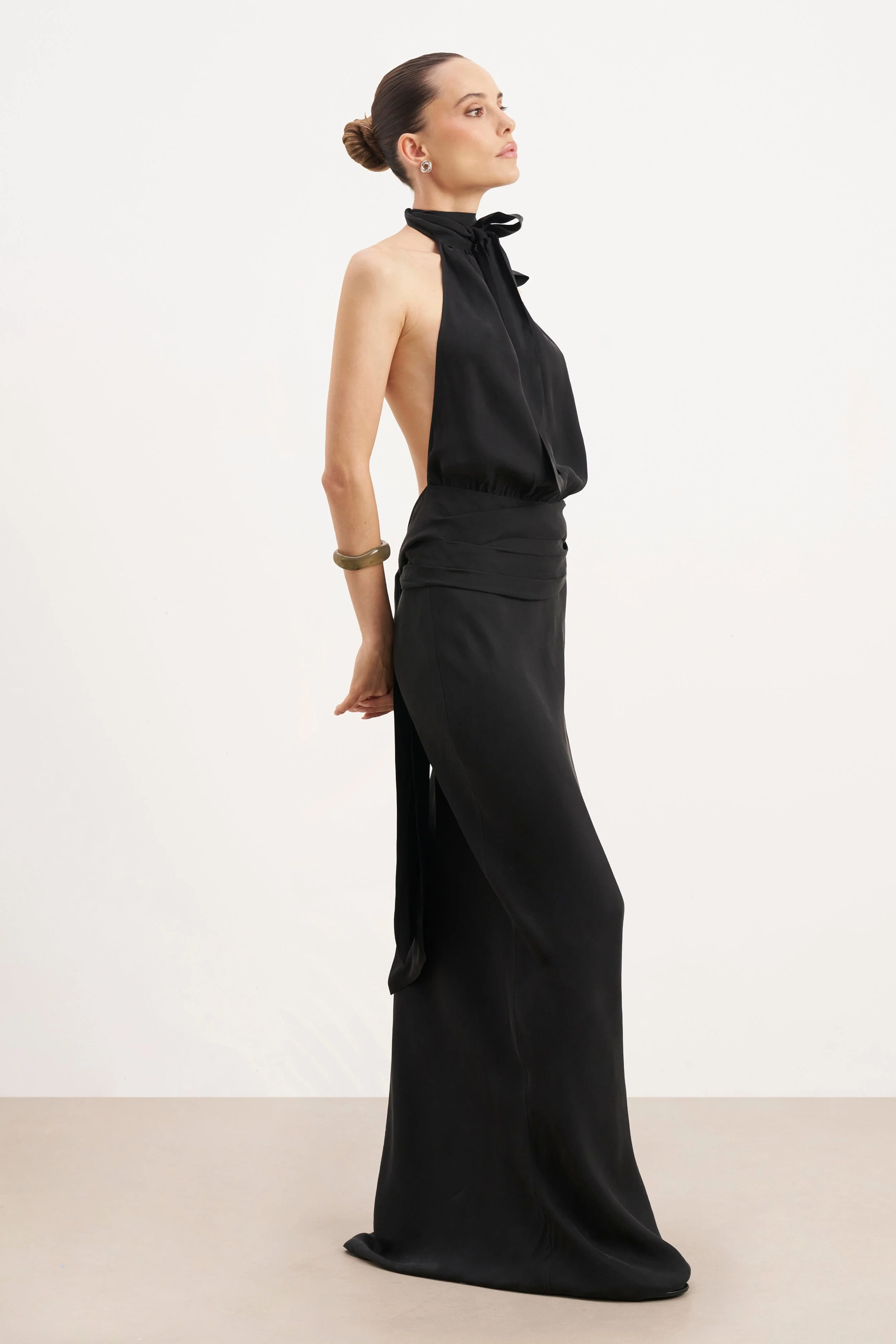 Cupro Bias Cut Maxi Skirt - Black - Image 5