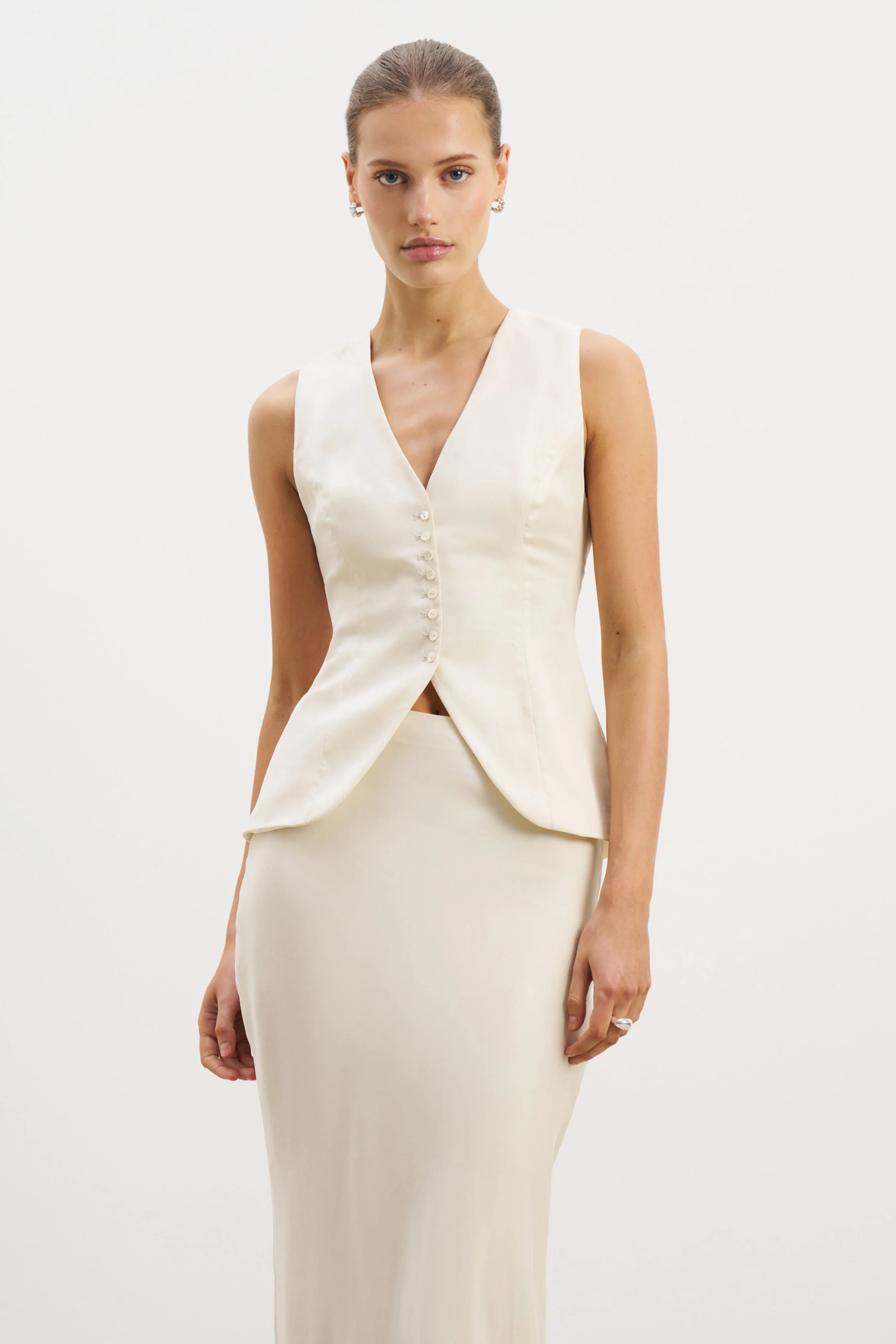 Cupro Delicate Peplum Waistcoat - Champagne