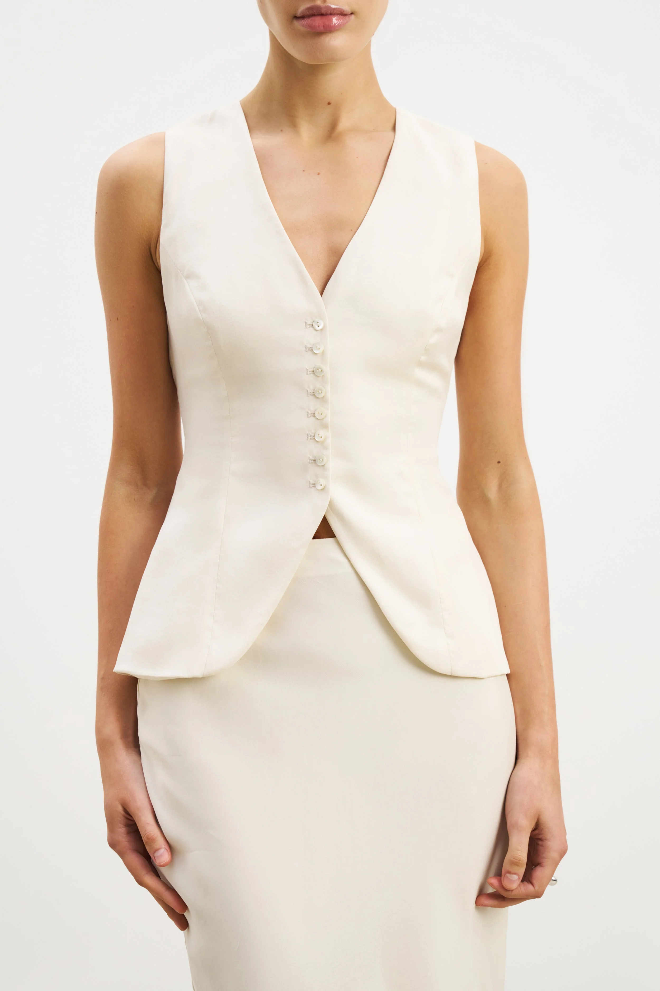 Cupro Delicate Peplum Waistcoat - Champagne - Image 2