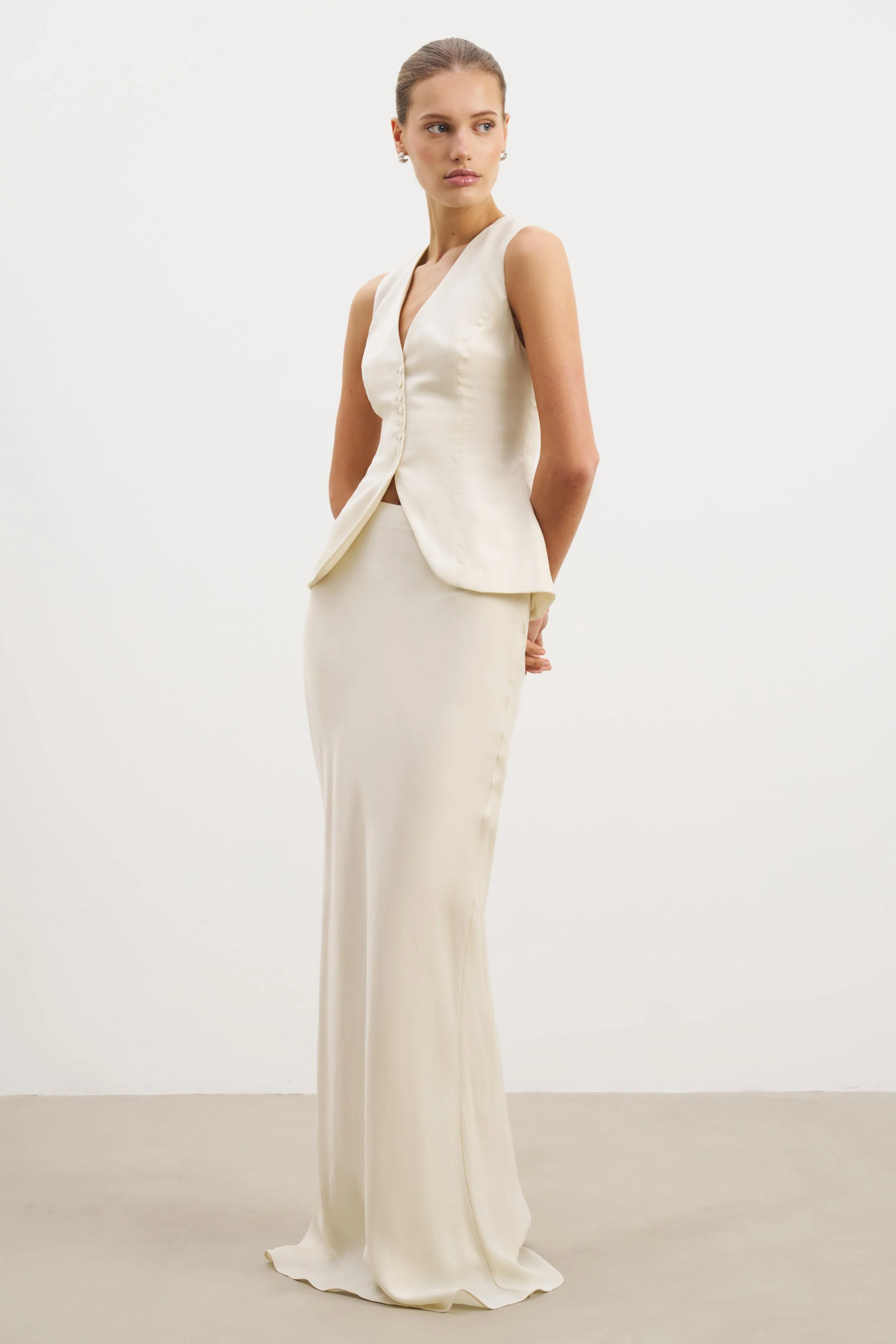 Cupro Delicate Peplum Waistcoat - Champagne - Image 3