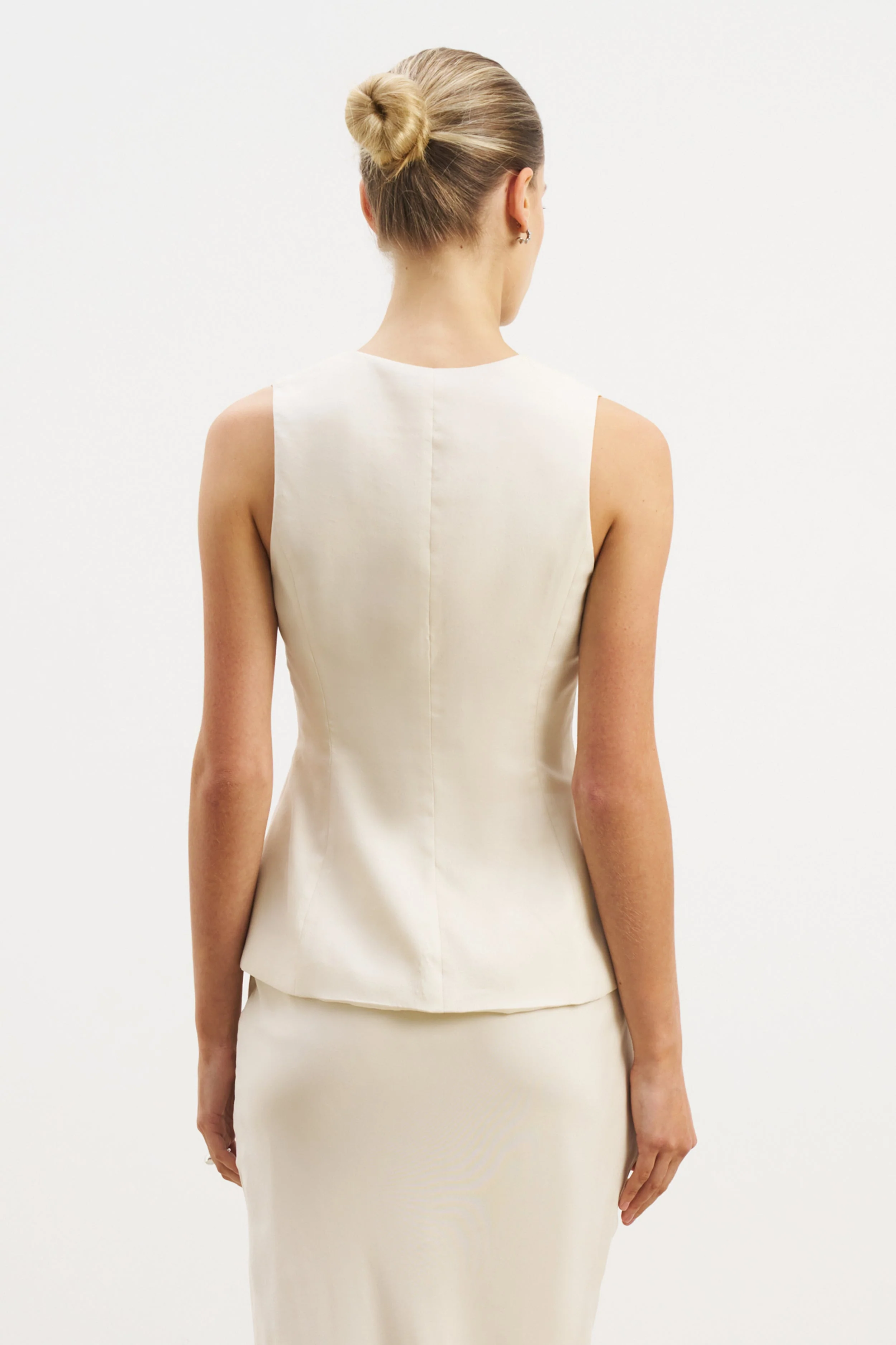 Cupro Delicate Peplum Waistcoat - Champagne - Image 6