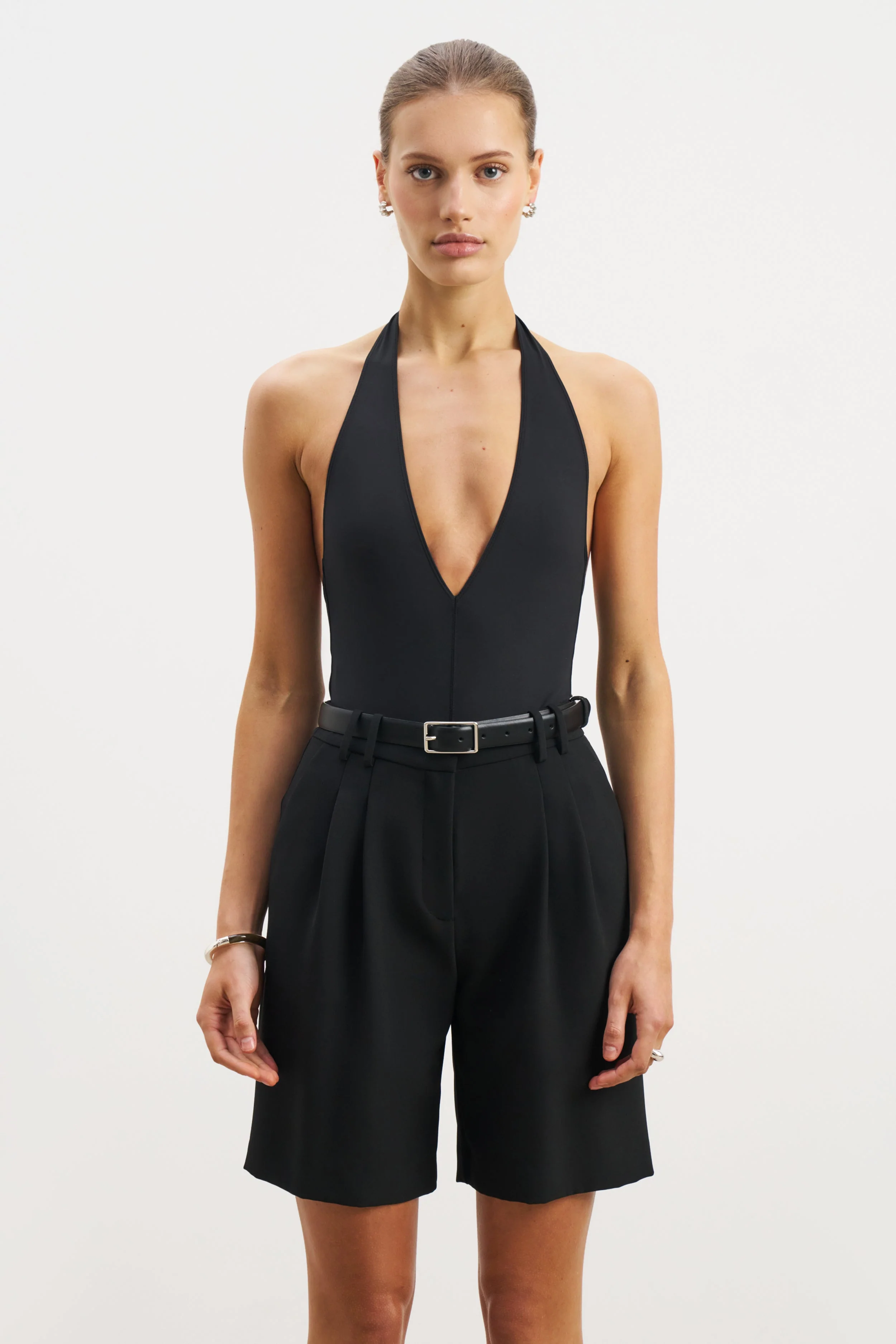 Effortless Pleated Longline Shorts - Black - Image 3