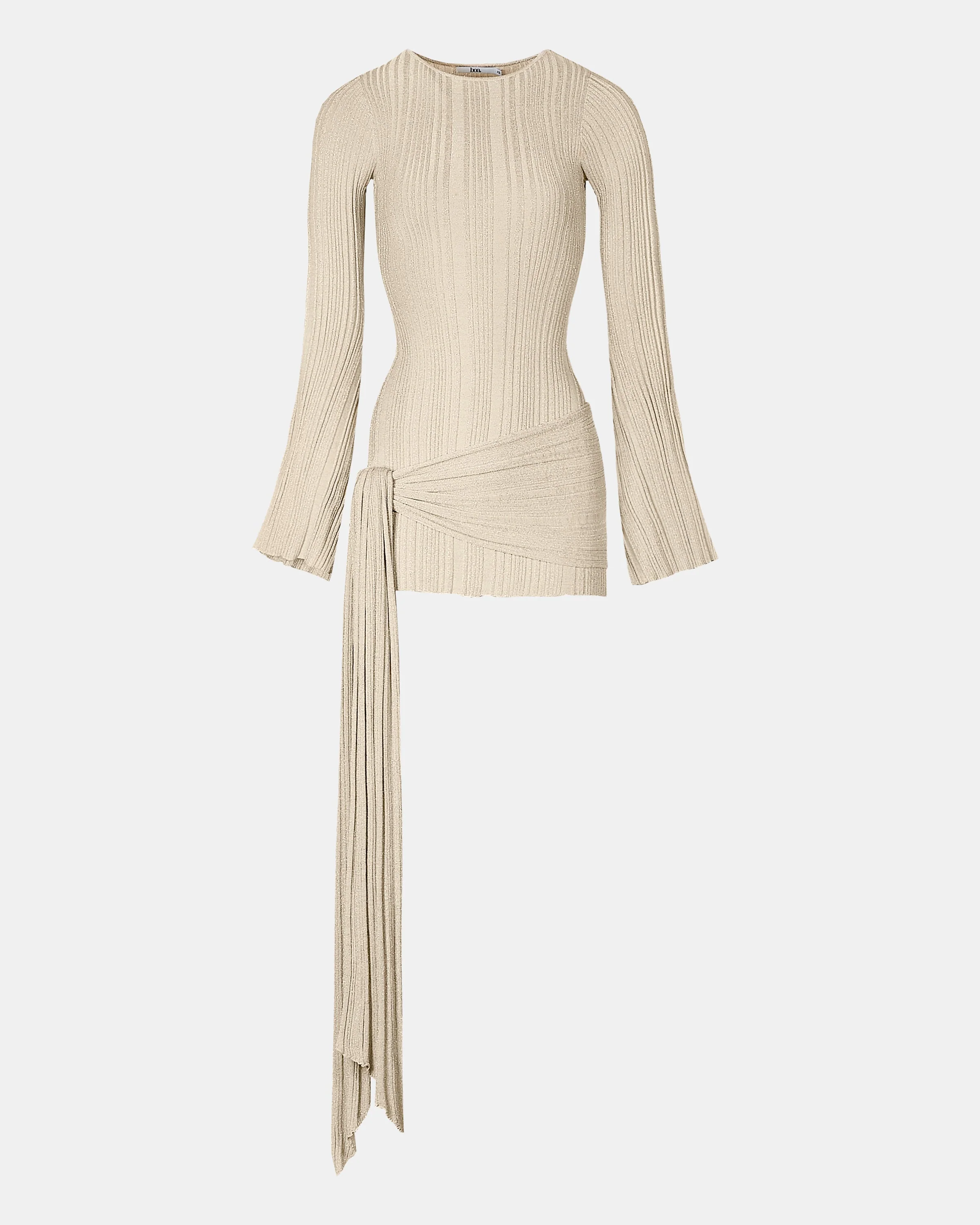 Fine Knit Gathered Longsleeve Mini Dress - Champagne Shimmer - Image 12