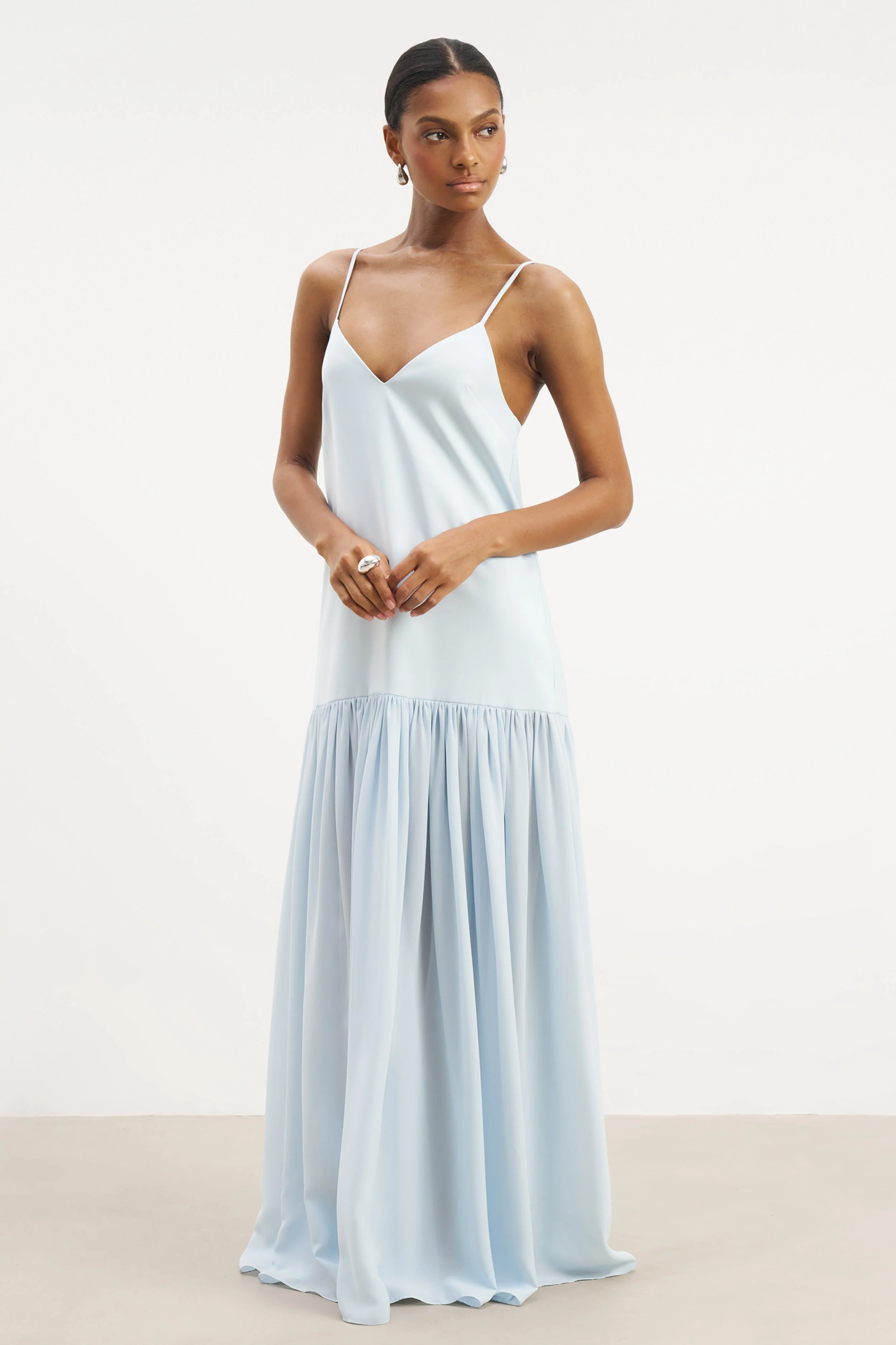 Flowing Dropped Waist Maxi Dress - Powder Blue - Image 3