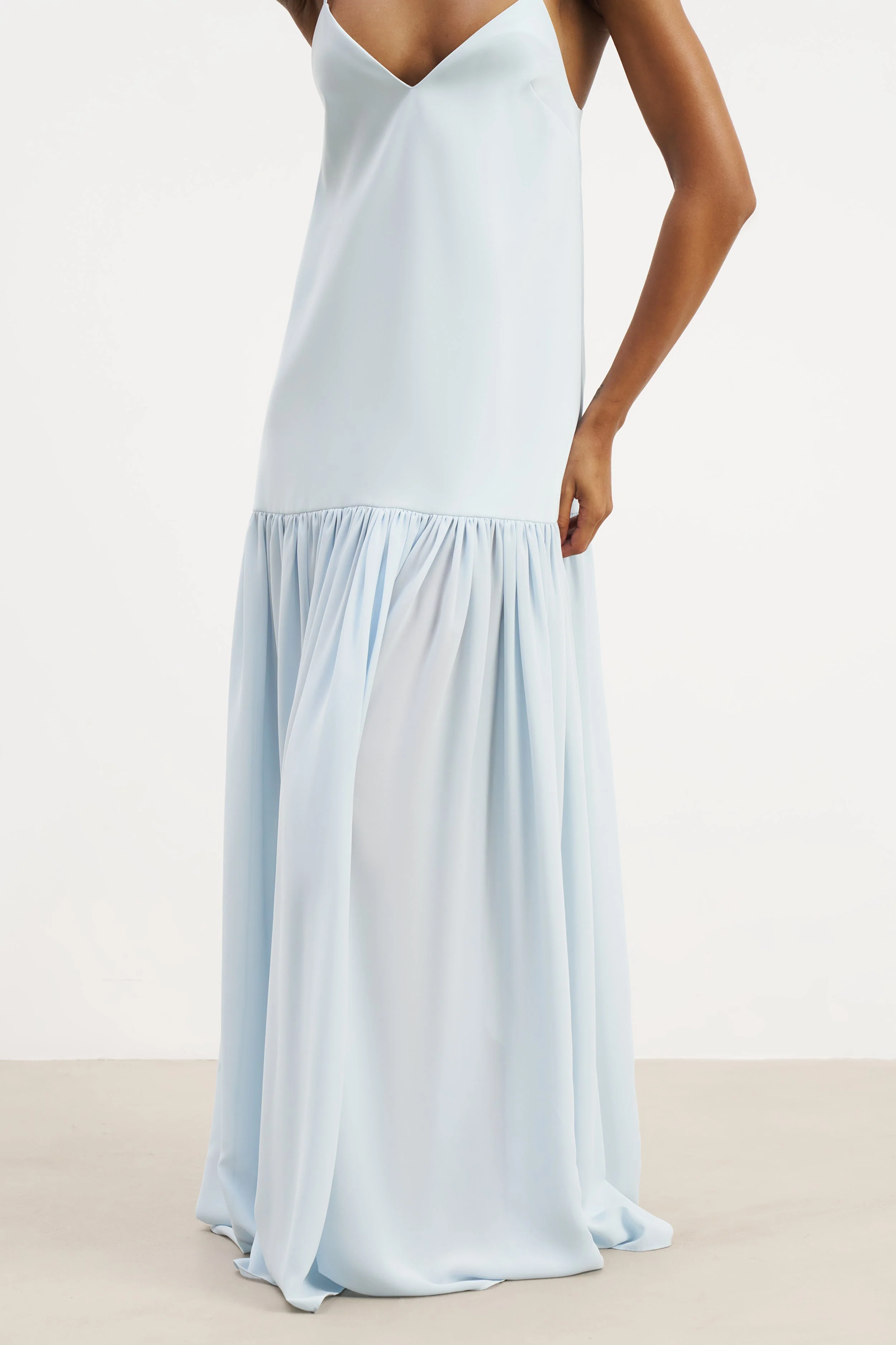 Flowing Dropped Waist Maxi Dress - Powder Blue - Image 5