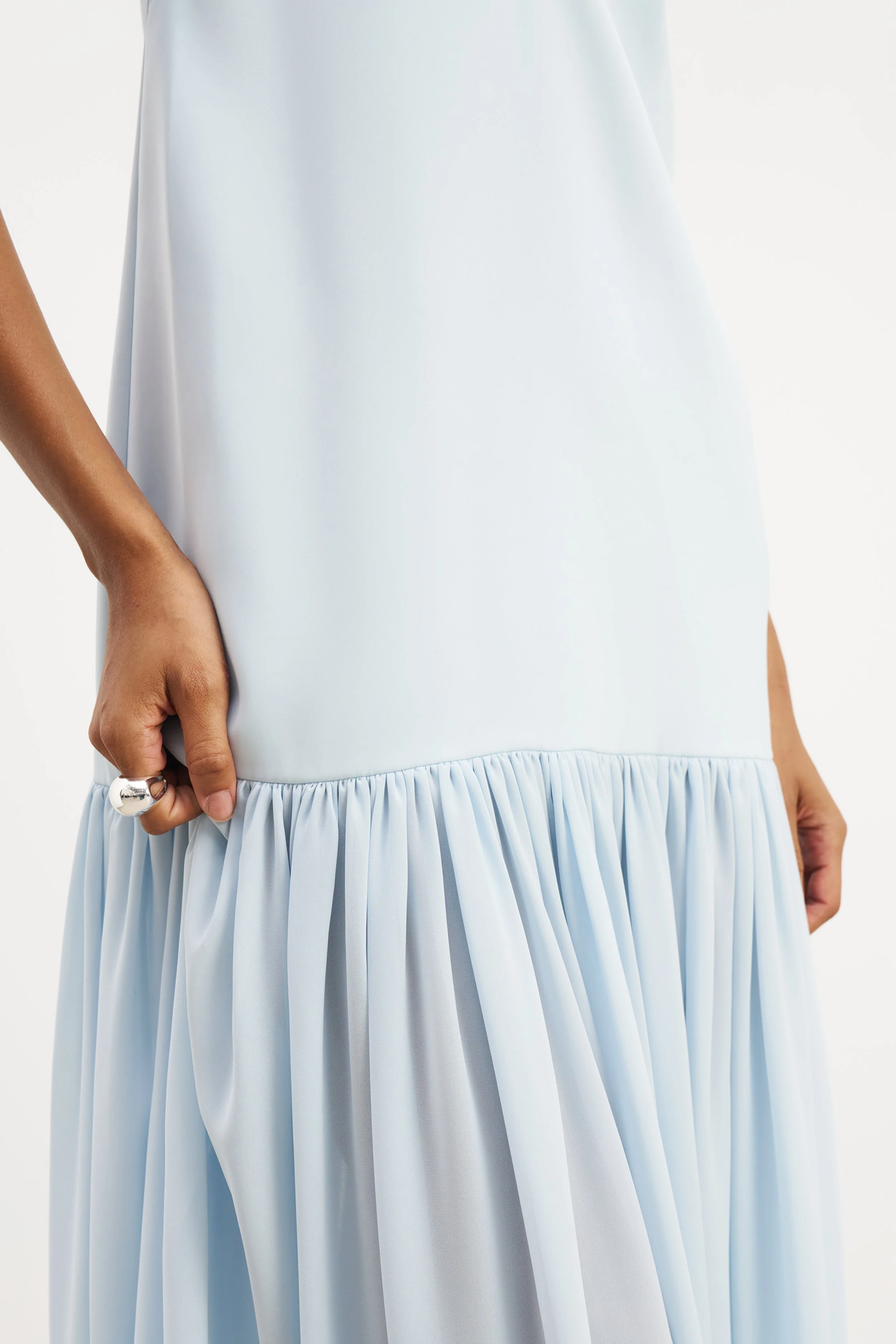 Flowing Dropped Waist Maxi Dress - Powder Blue - Image 7