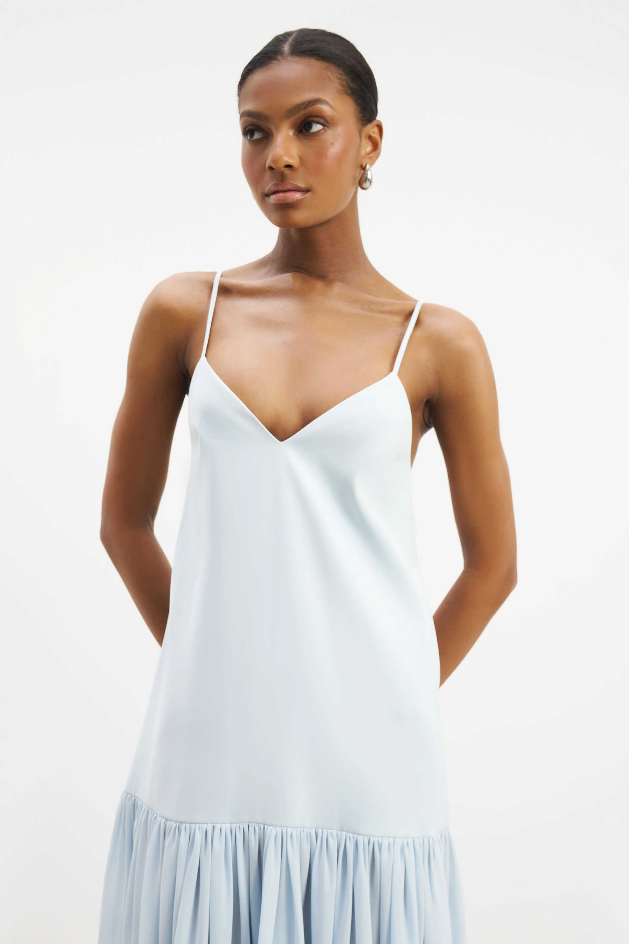 Flowing Dropped Waist Maxi Dress - Powder Blue - Image 8