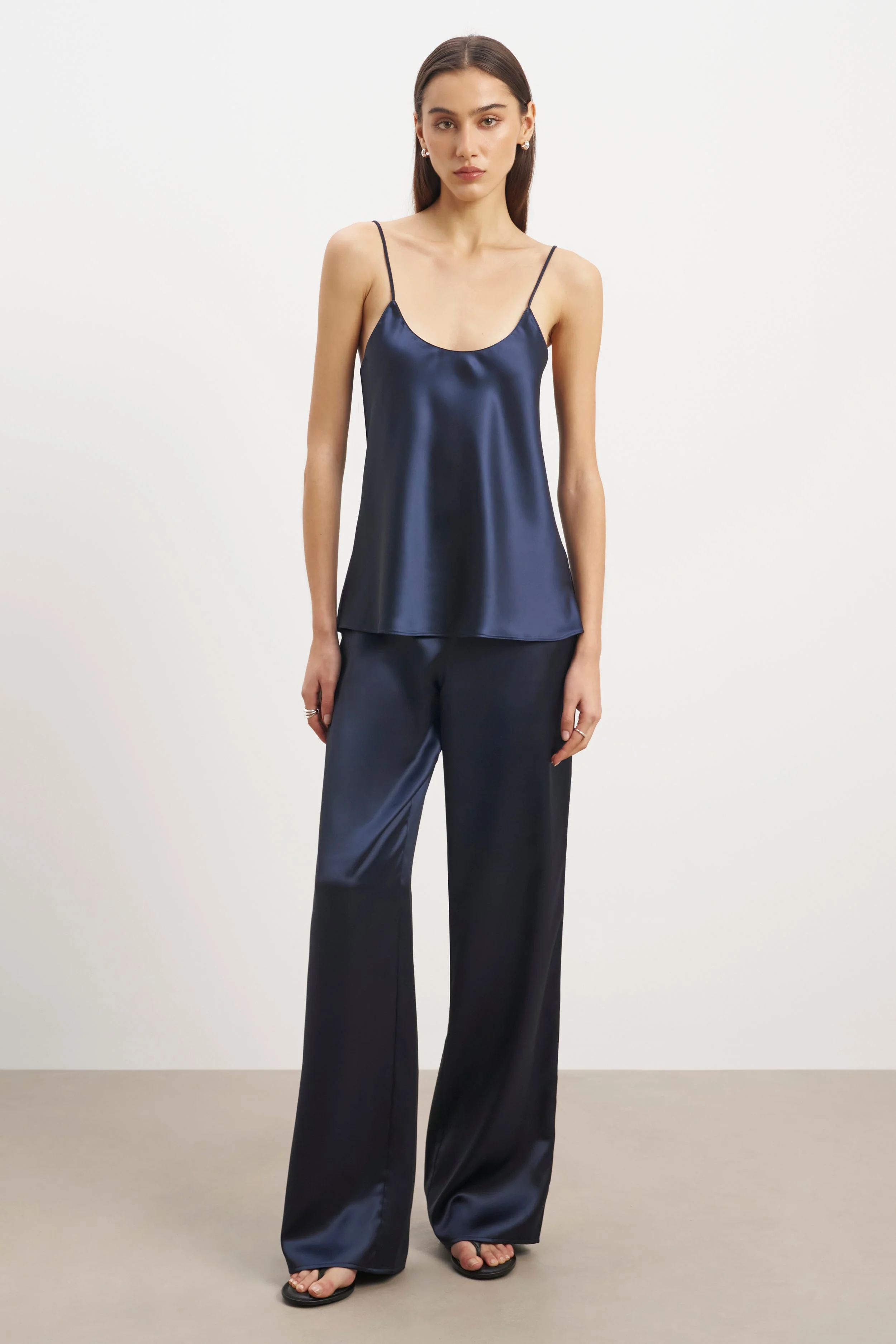 Formal Satin Straight Leg Trousers - Navy - Image 3