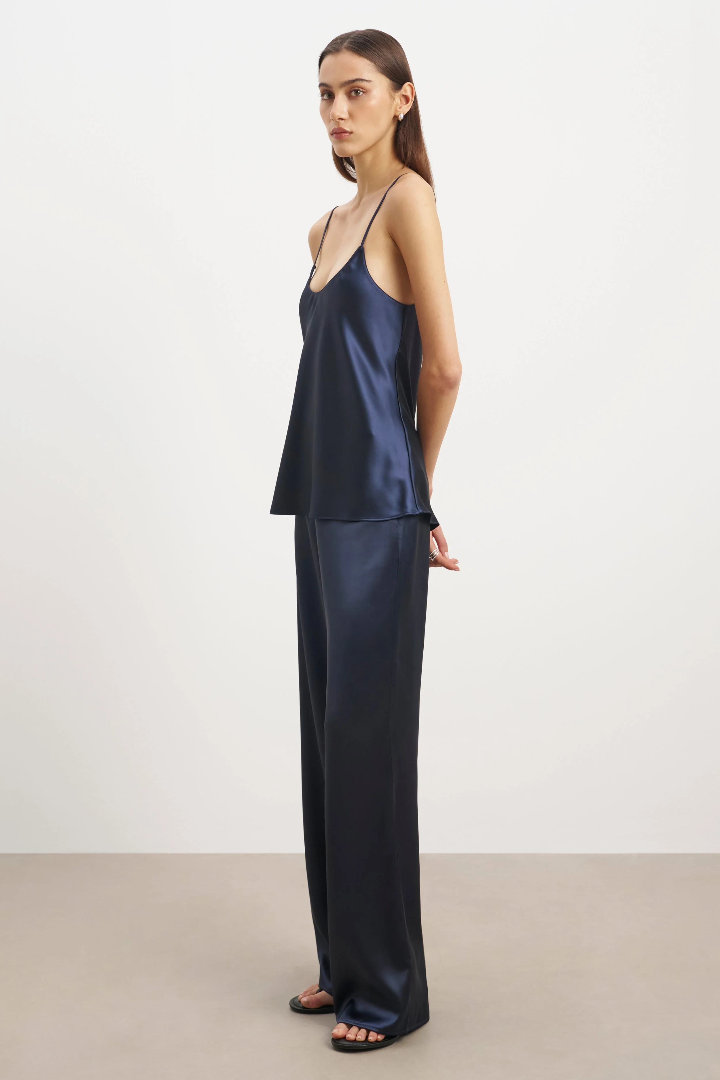Formal Satin Straight Leg Trousers - Navy - Image 5