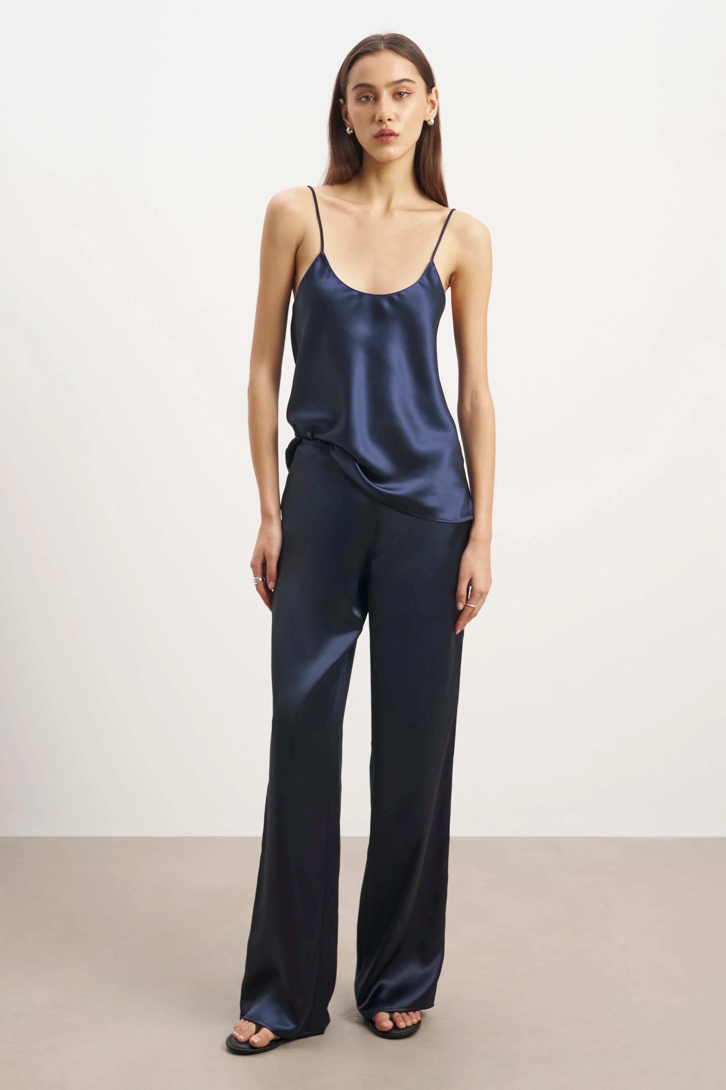 Formal Satin Straight Leg Trousers - Navy - Image 6