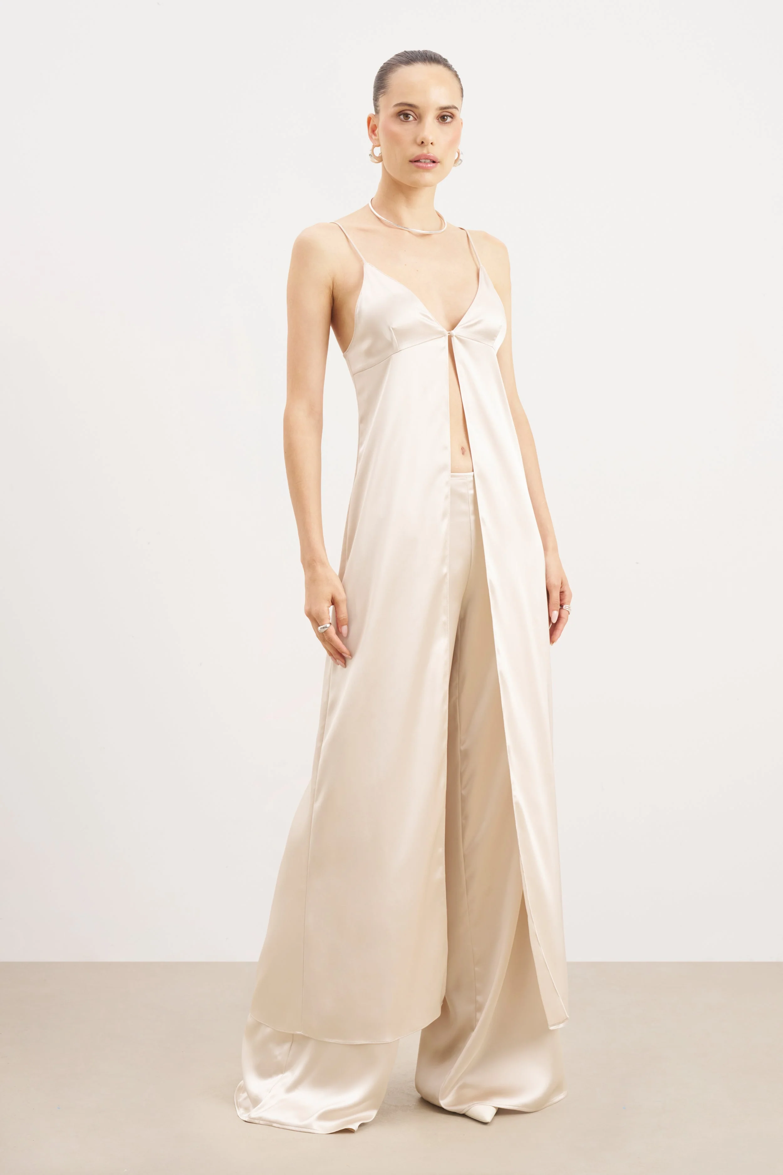 Formal Satin Ultra Wide Leg Trousers - Champagne - Image 4