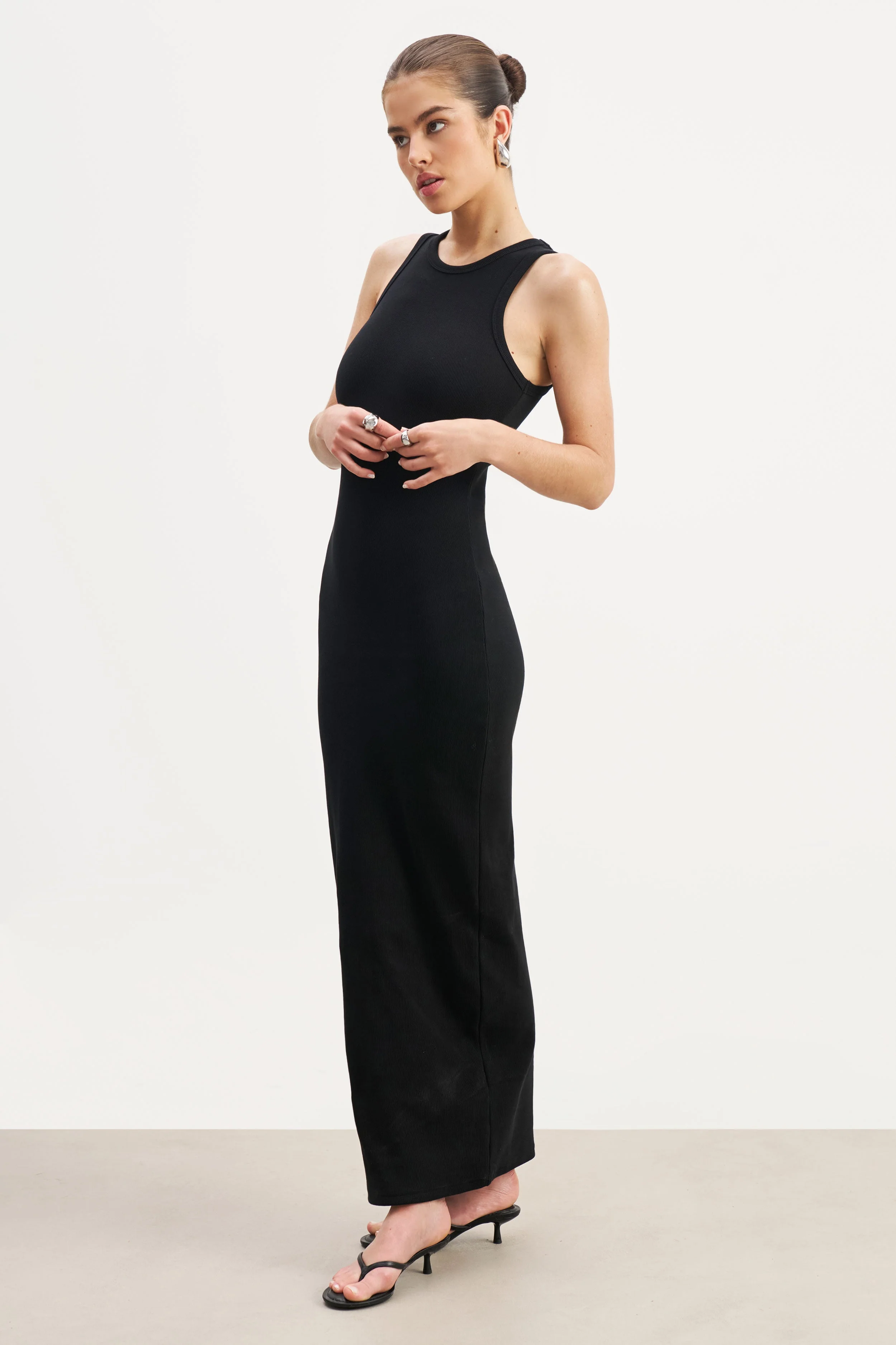 Heavy Ribbed Racer Maxi Dress - Black - Image 4