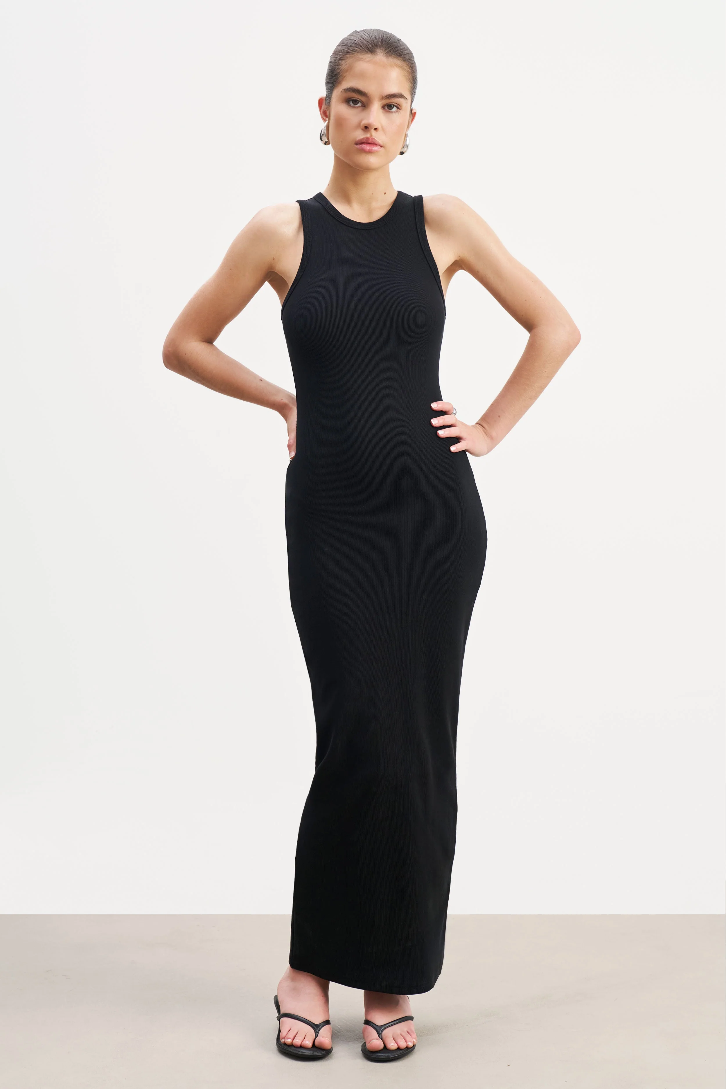 Heavy Ribbed Racer Maxi Dress - Black - Image 5