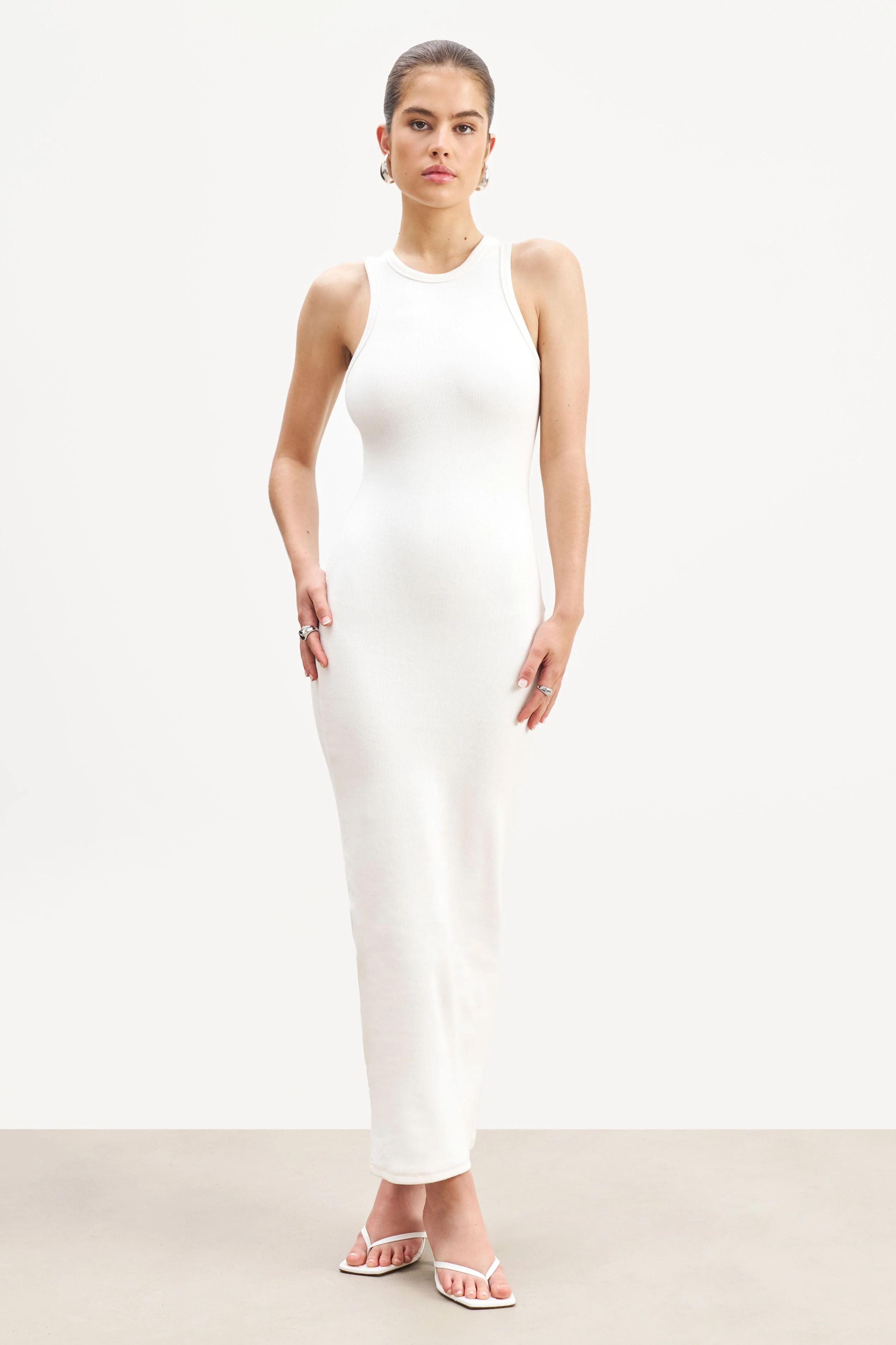 Heavy Ribbed Racer Maxi Dress - Ivory - Image 3