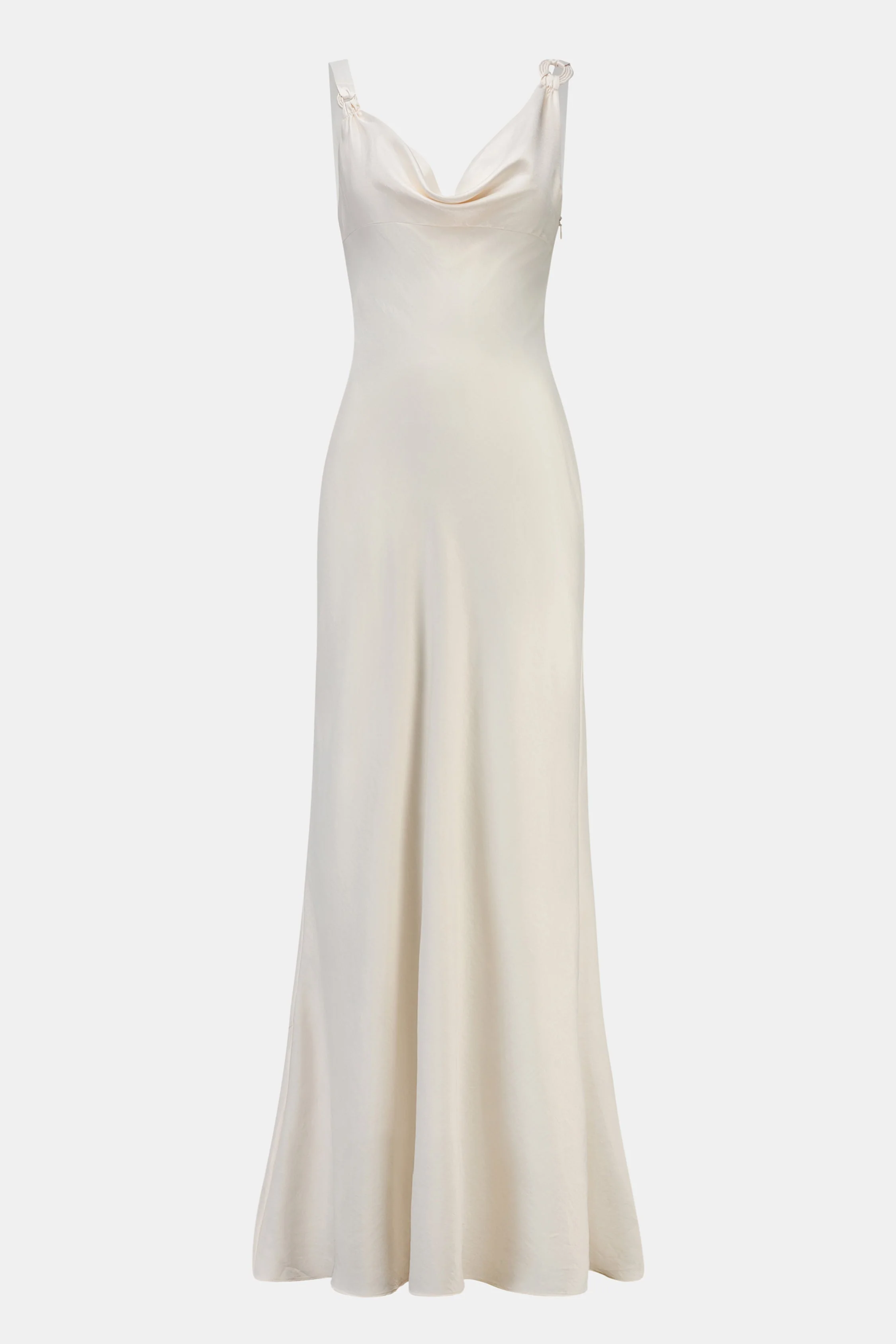 High Gloss Satin Cowl Neck Gown - Cream - Image 8