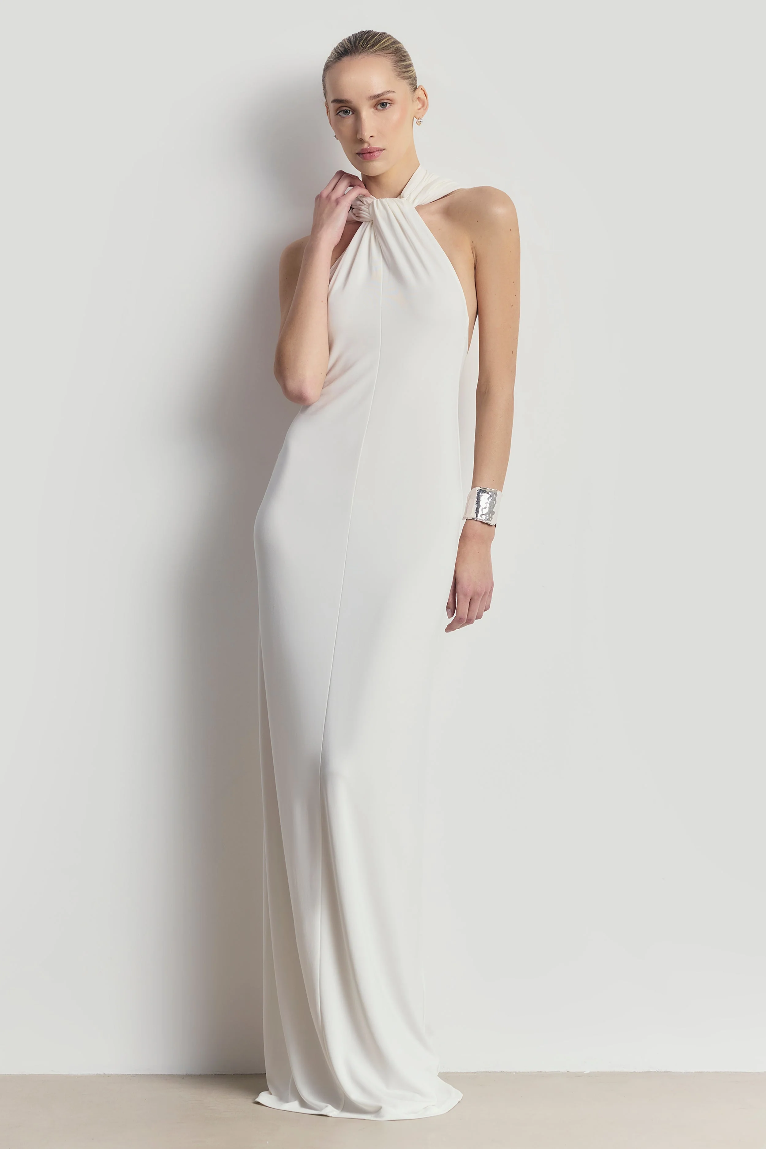 Hooded Halterneck Maxi Dress - White - Image 6