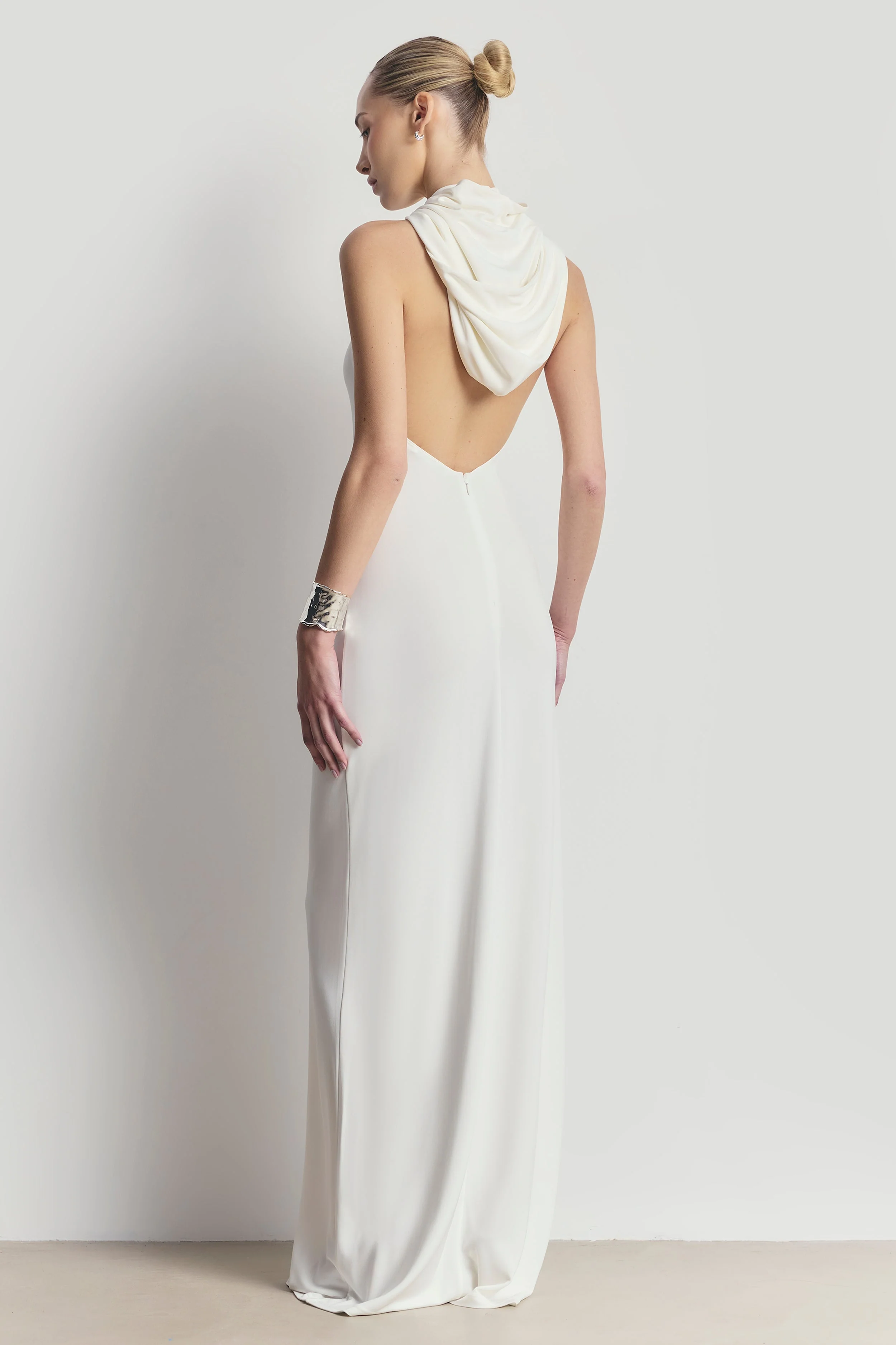 Hooded Halterneck Maxi Dress - White - Image 7