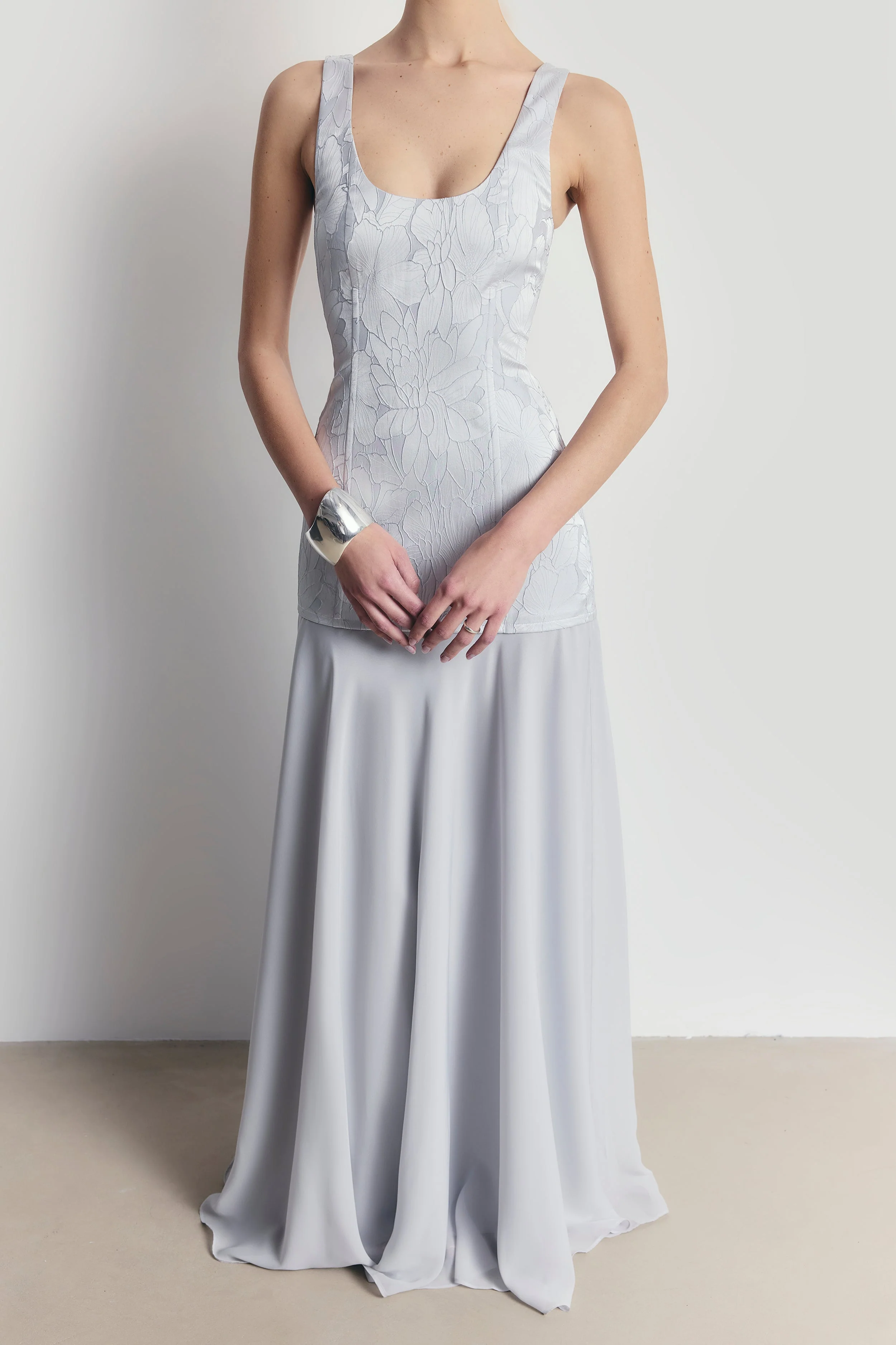 Jacquard Corset Gown with Chiffon Skirt - Frost - Image 4