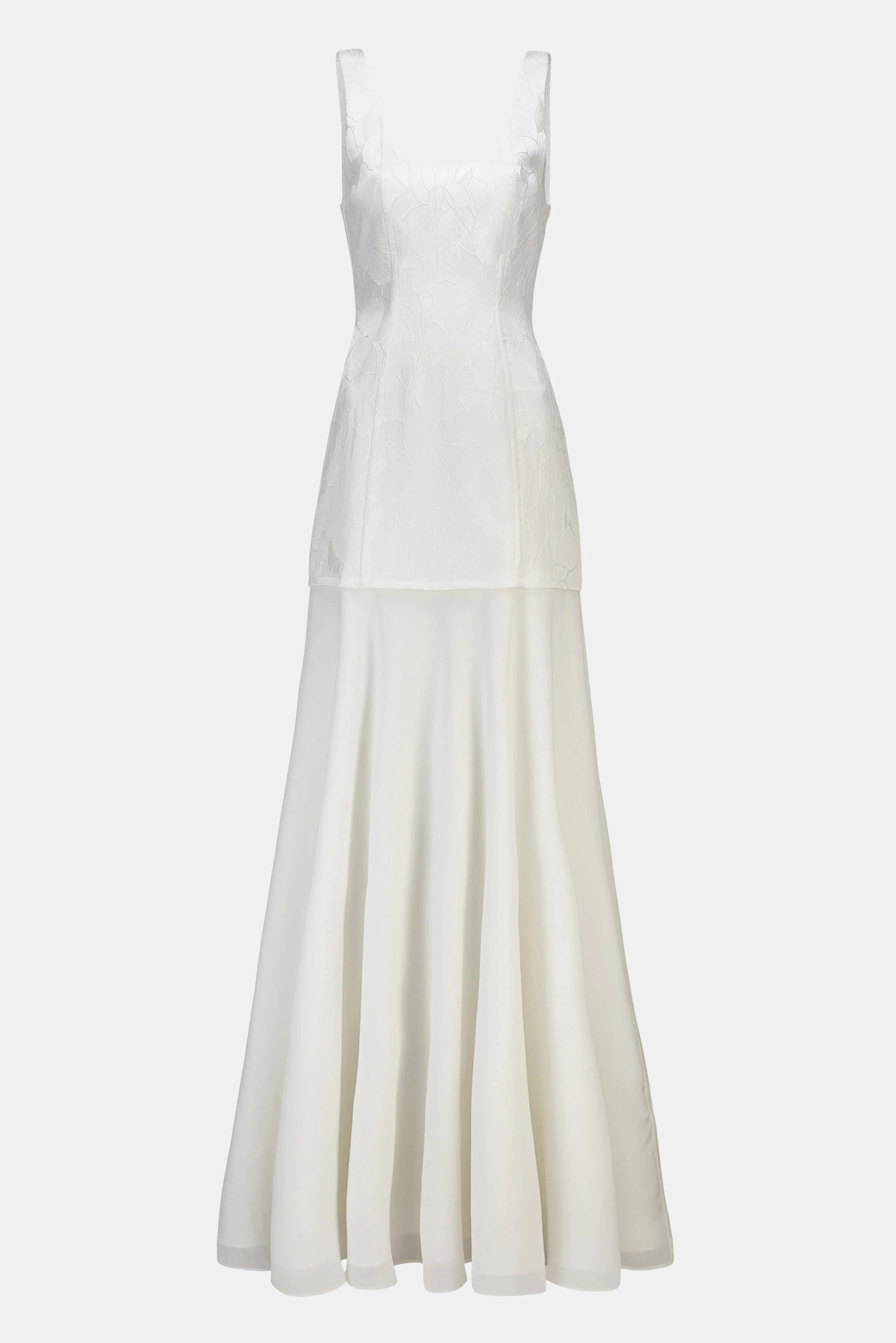 Jacquard Corset Gown with Chiffon Skirt - White - Image 7