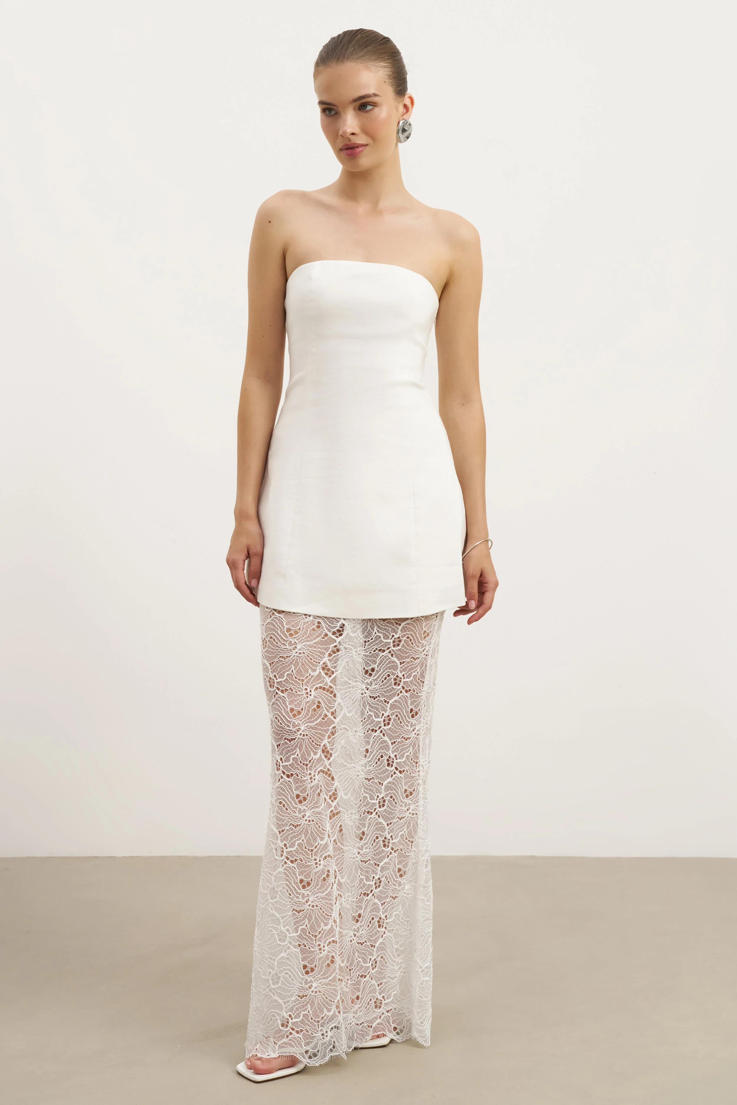 Lace Column Maxi Skirt - White - Image 3