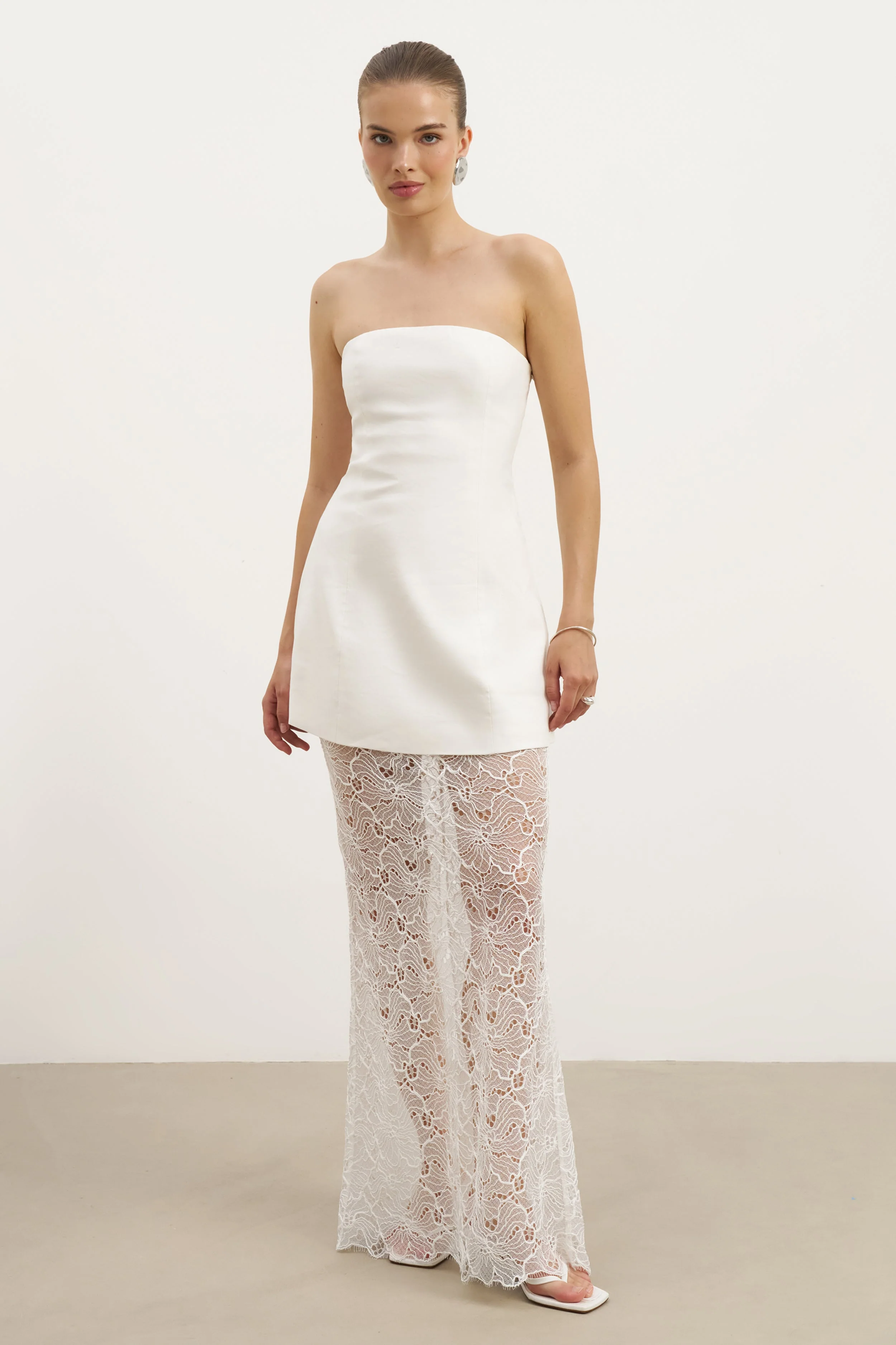 Lace Column Maxi Skirt - White - Image 5