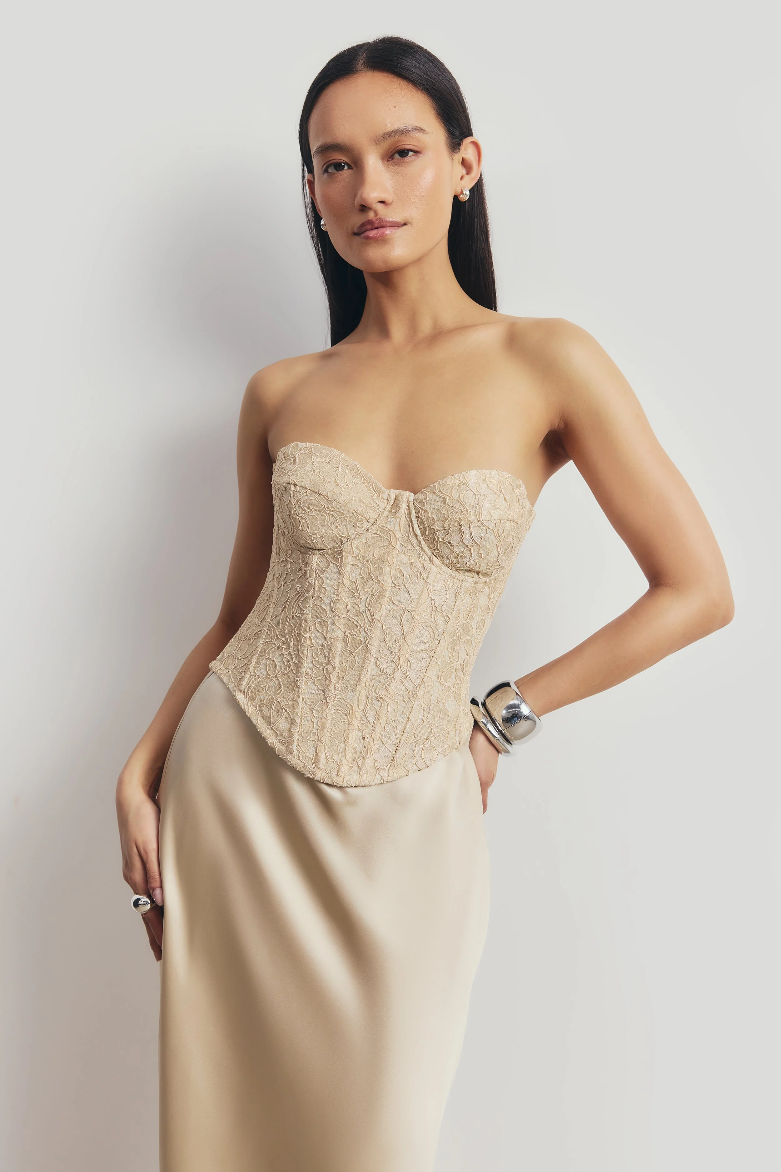 Lace Corset Gown with Sweetheart Neckline - Champagne - Image 3