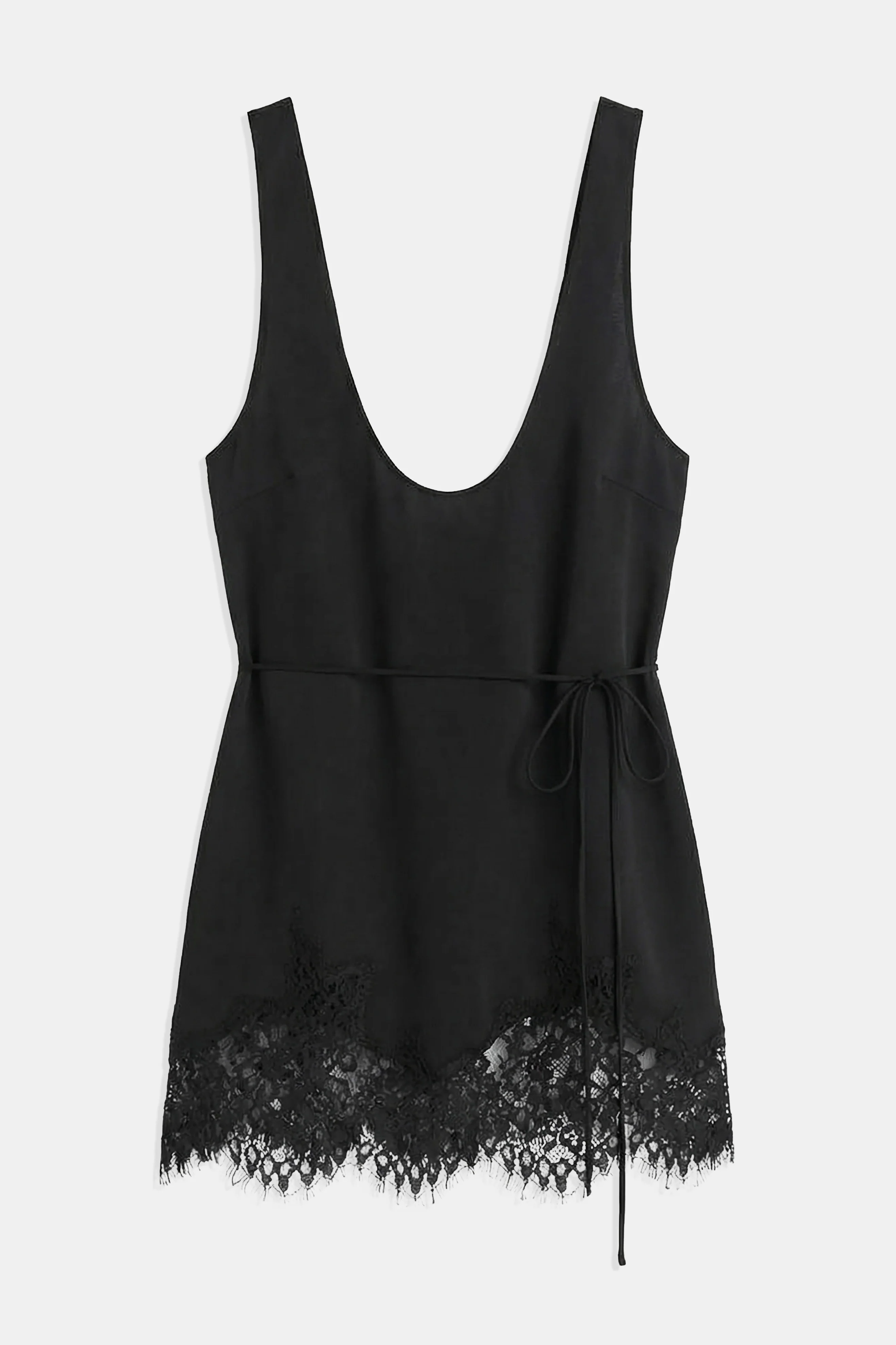 Lace Hem Scoop Neck Longline Top - Black - Image 10
