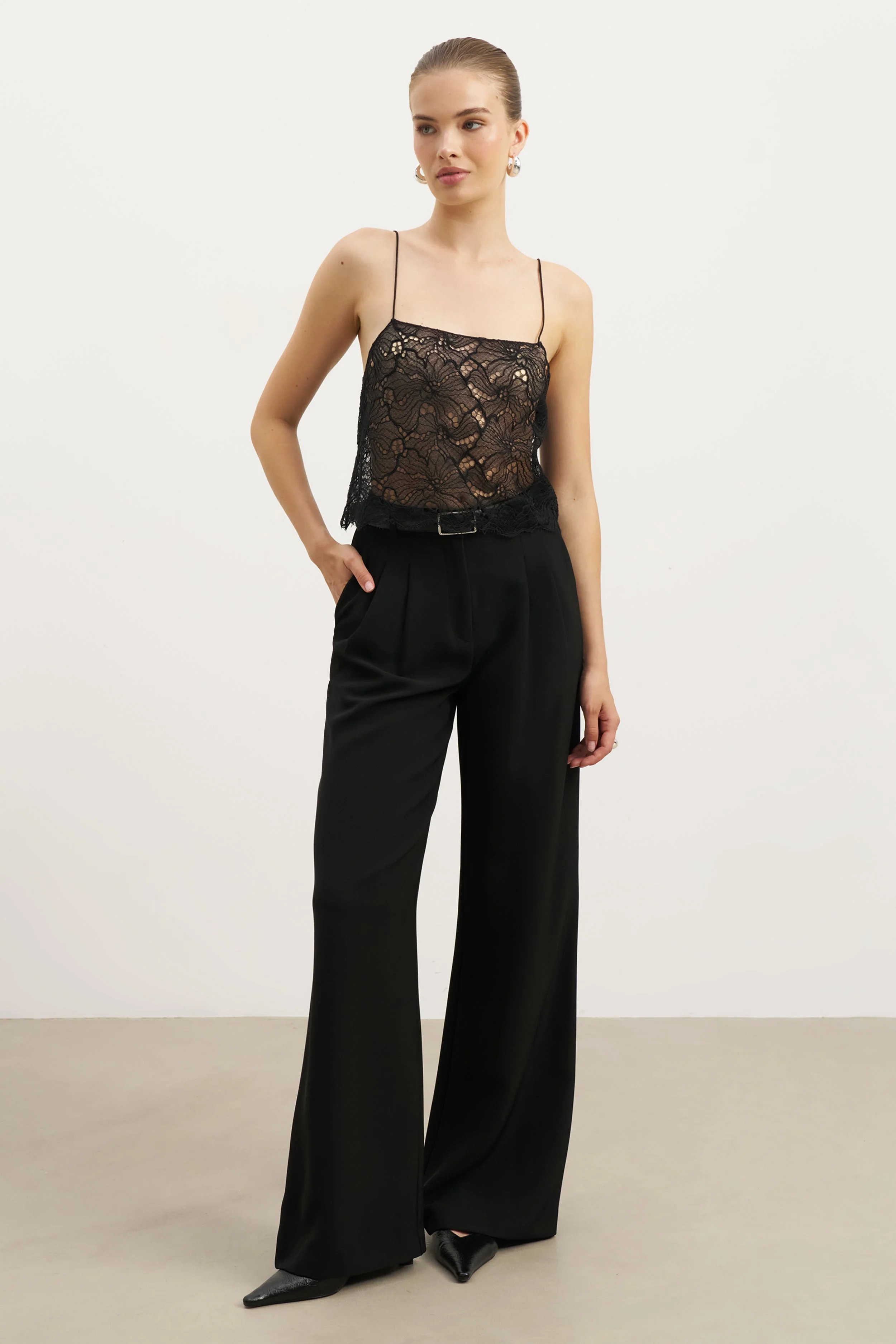 Lace Square Neck Camisole - Black - Image 3