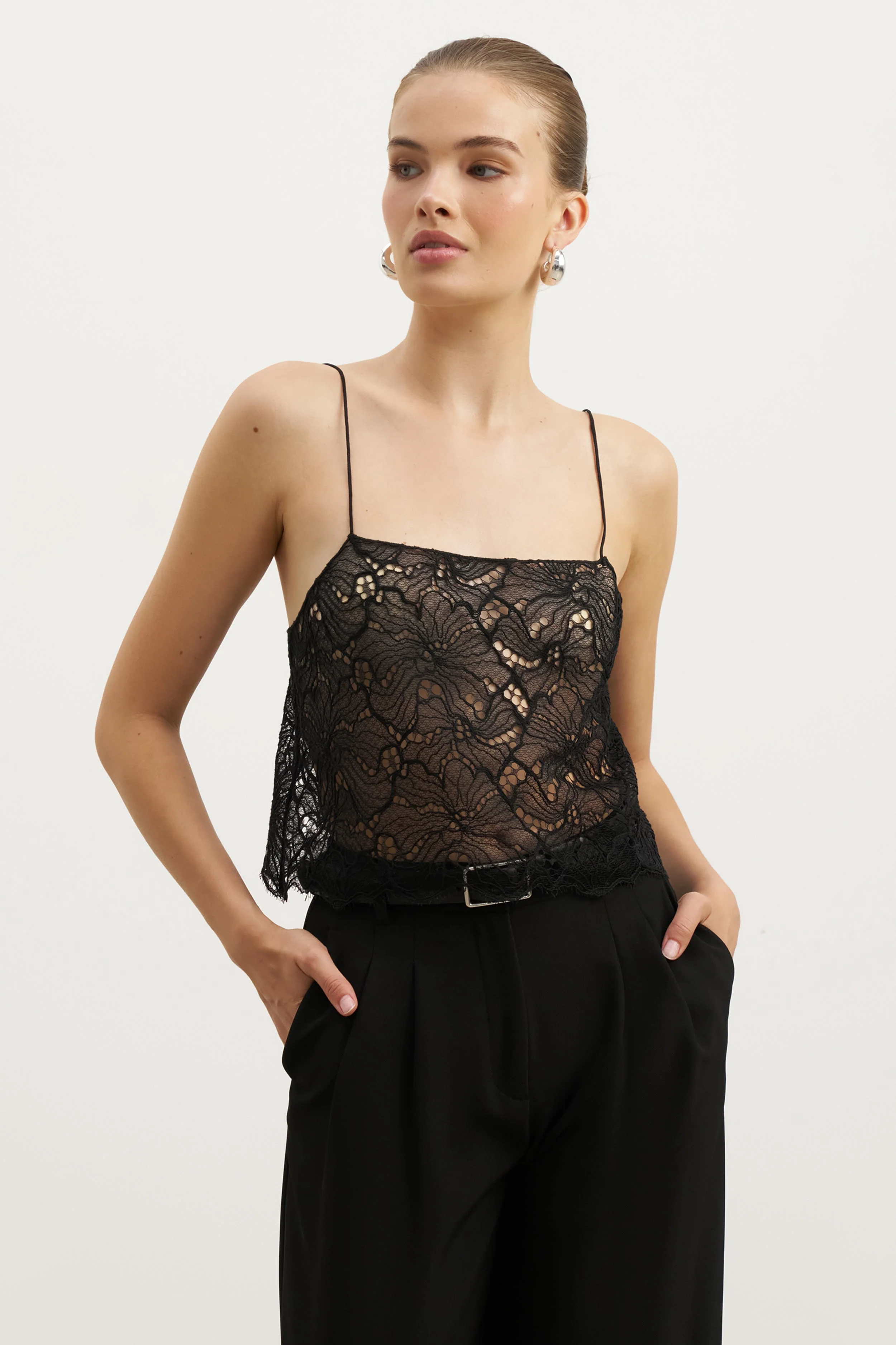 Lace Square Neck Camisole - Black - Image 4