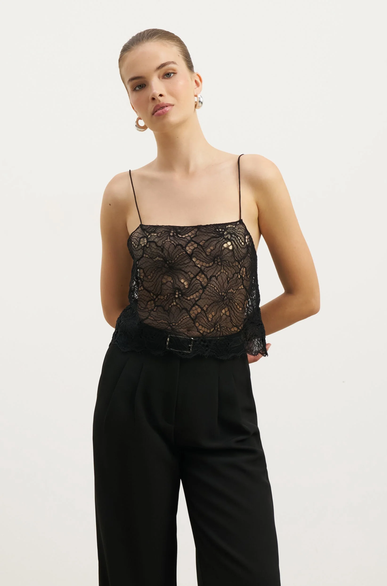 Lace Square Neck Camisole - Black - Image 6