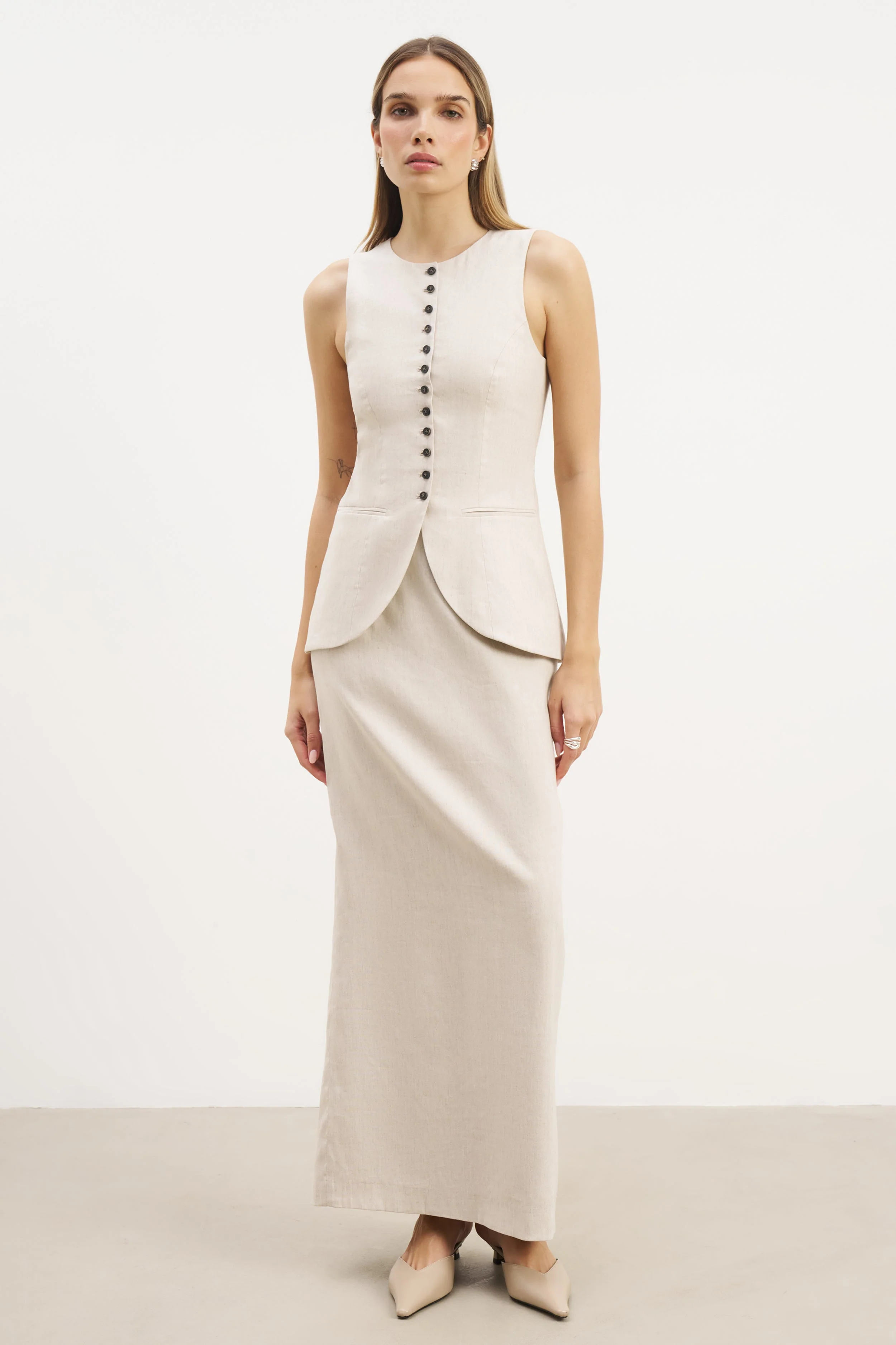 Mid Rise Linen Maxi Skirt - Birch